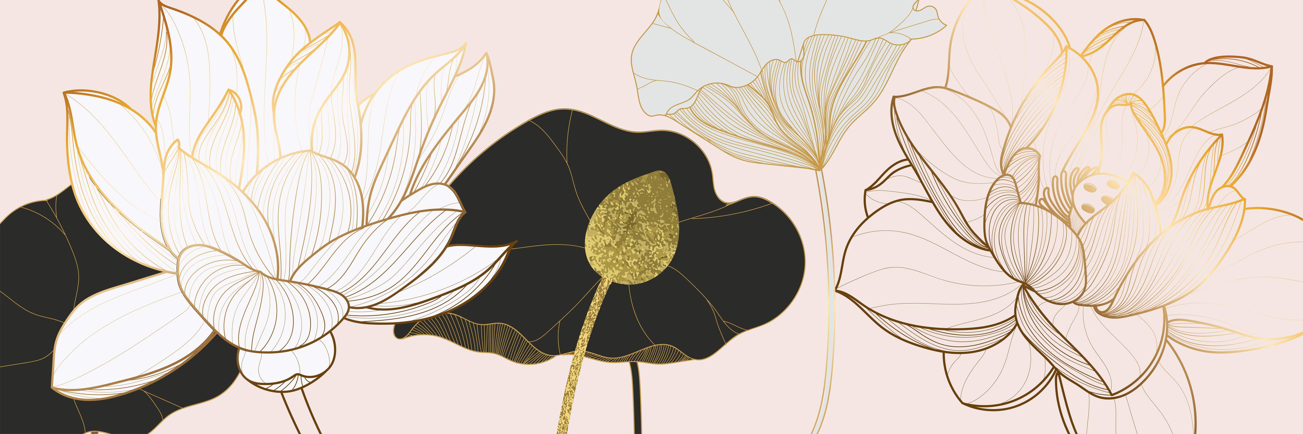 Babyzimmer Wandgestaltung-Goldene Lotusblumen auf Schwarz