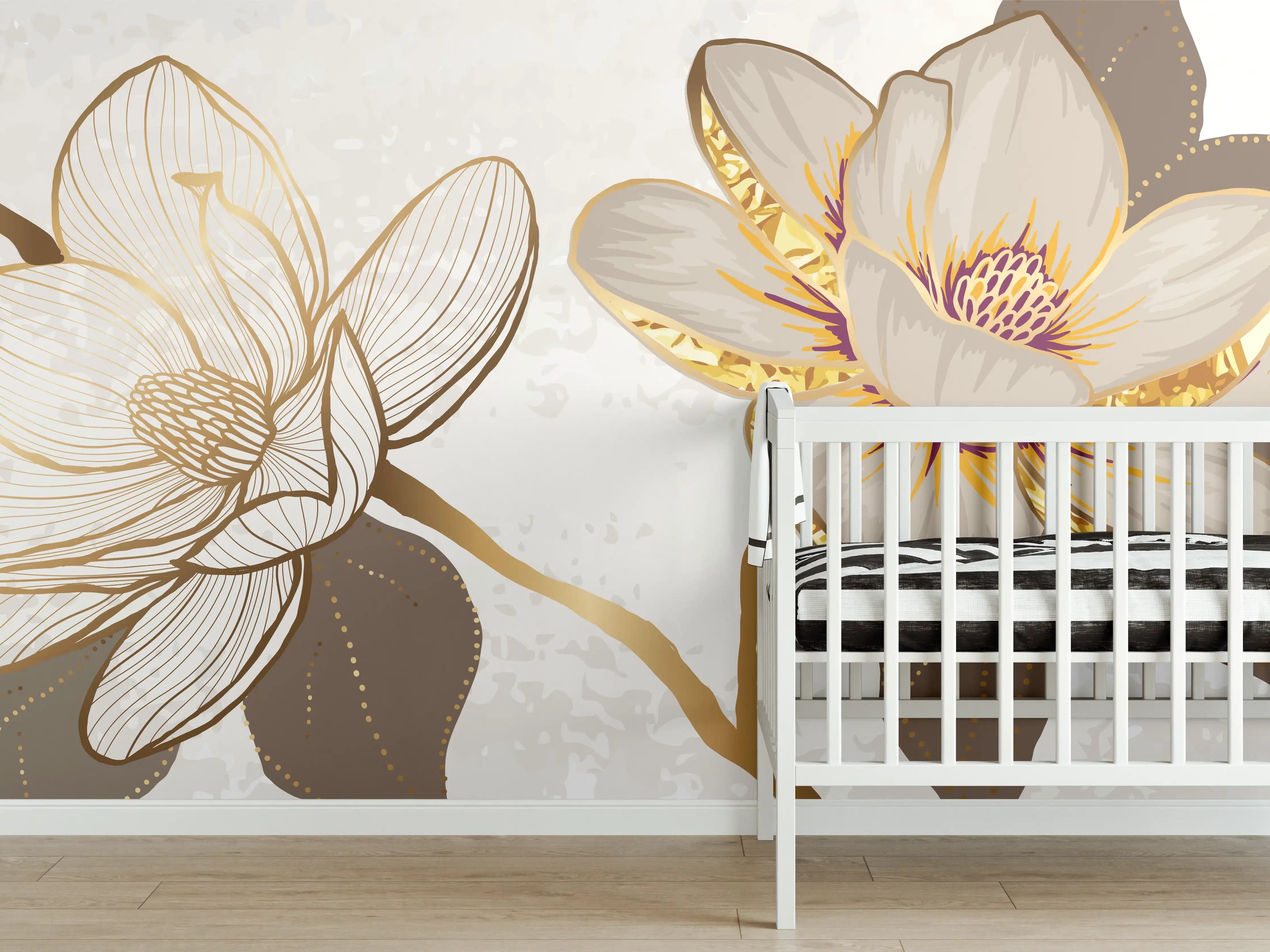 Babyzimmer Wandgestaltung - Goldene Magnolien Kunst-Design