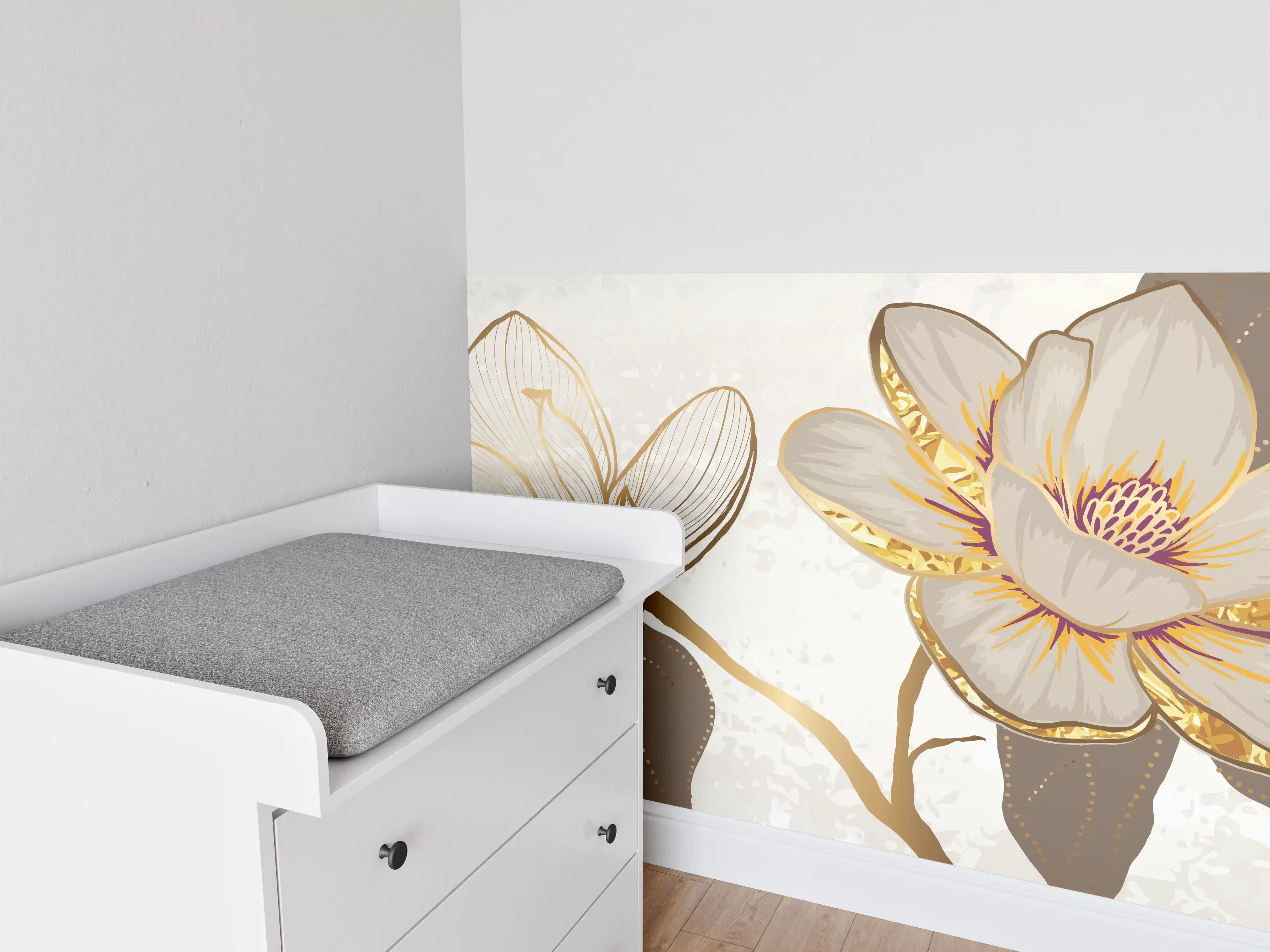 Babyzimmer Wandgestaltung - Goldene Magnolien Kunst-Design