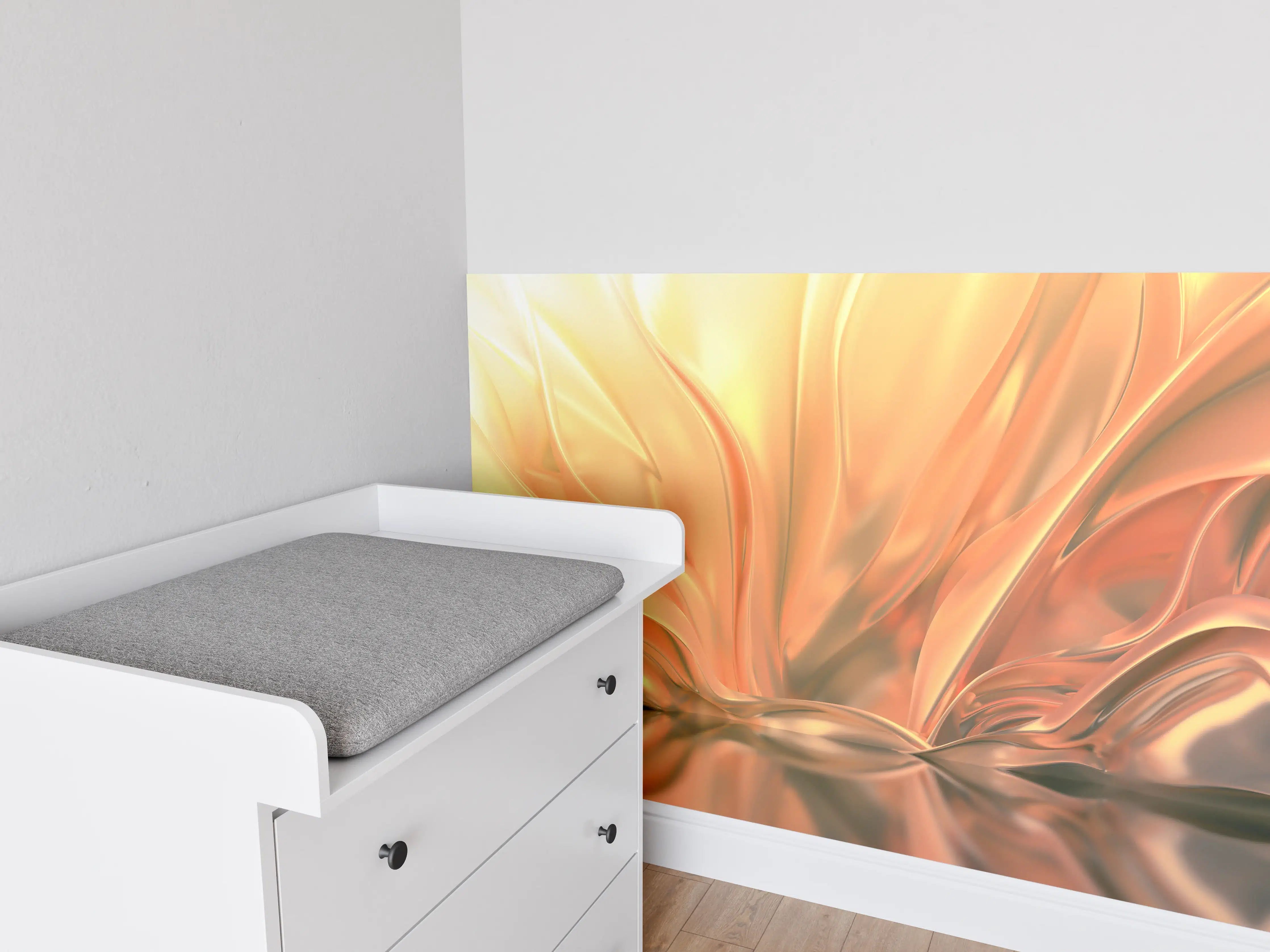 Babyzimmer Wandgestaltung - Goldene Metallic-Textur mit warmen Farbtönen