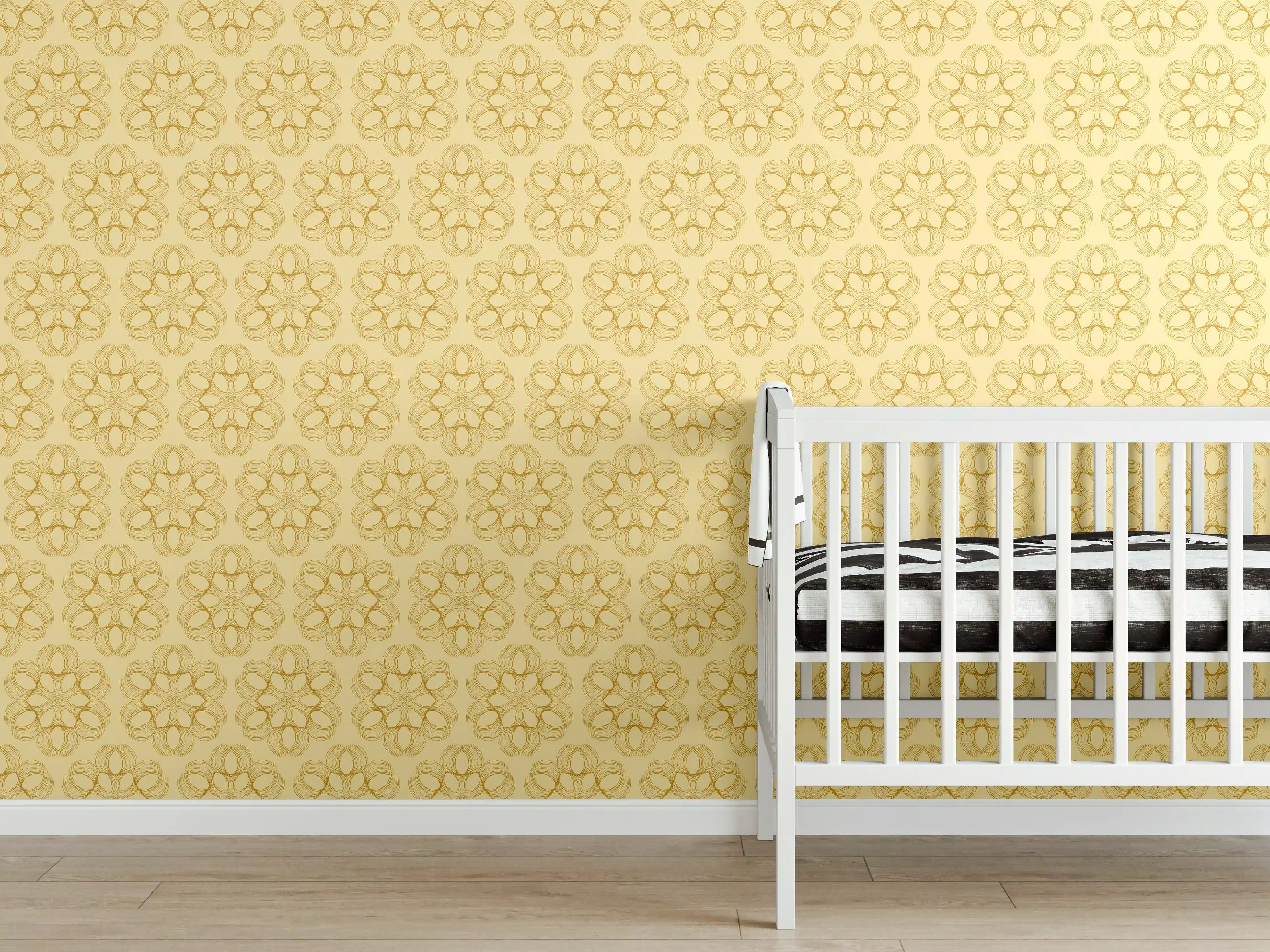 Babyzimmer Wandgestaltung - Goldene Muster mit floralen Elementen