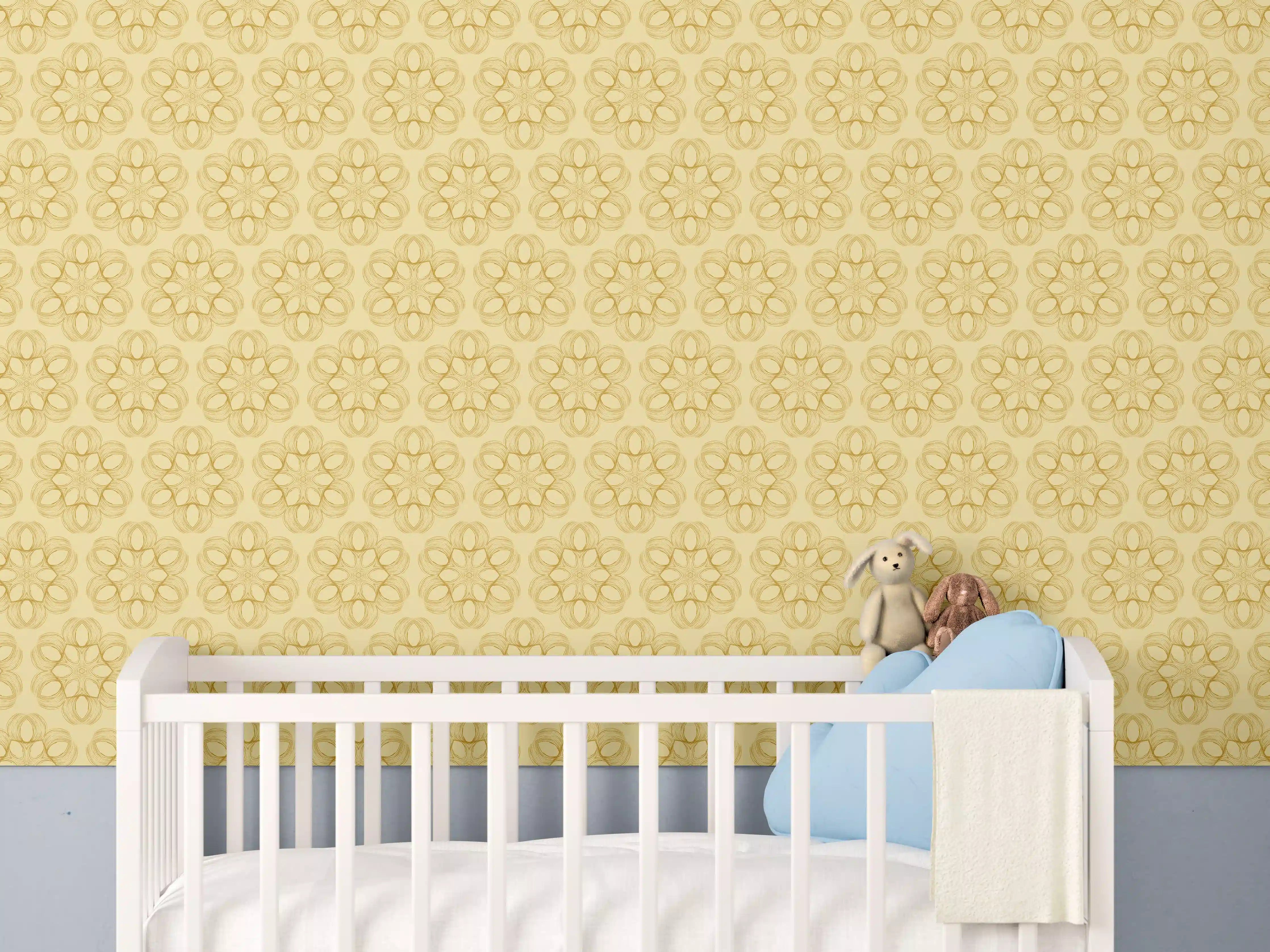 Babyzimmer Wandgestaltung - Goldene Muster mit floralen Elementen