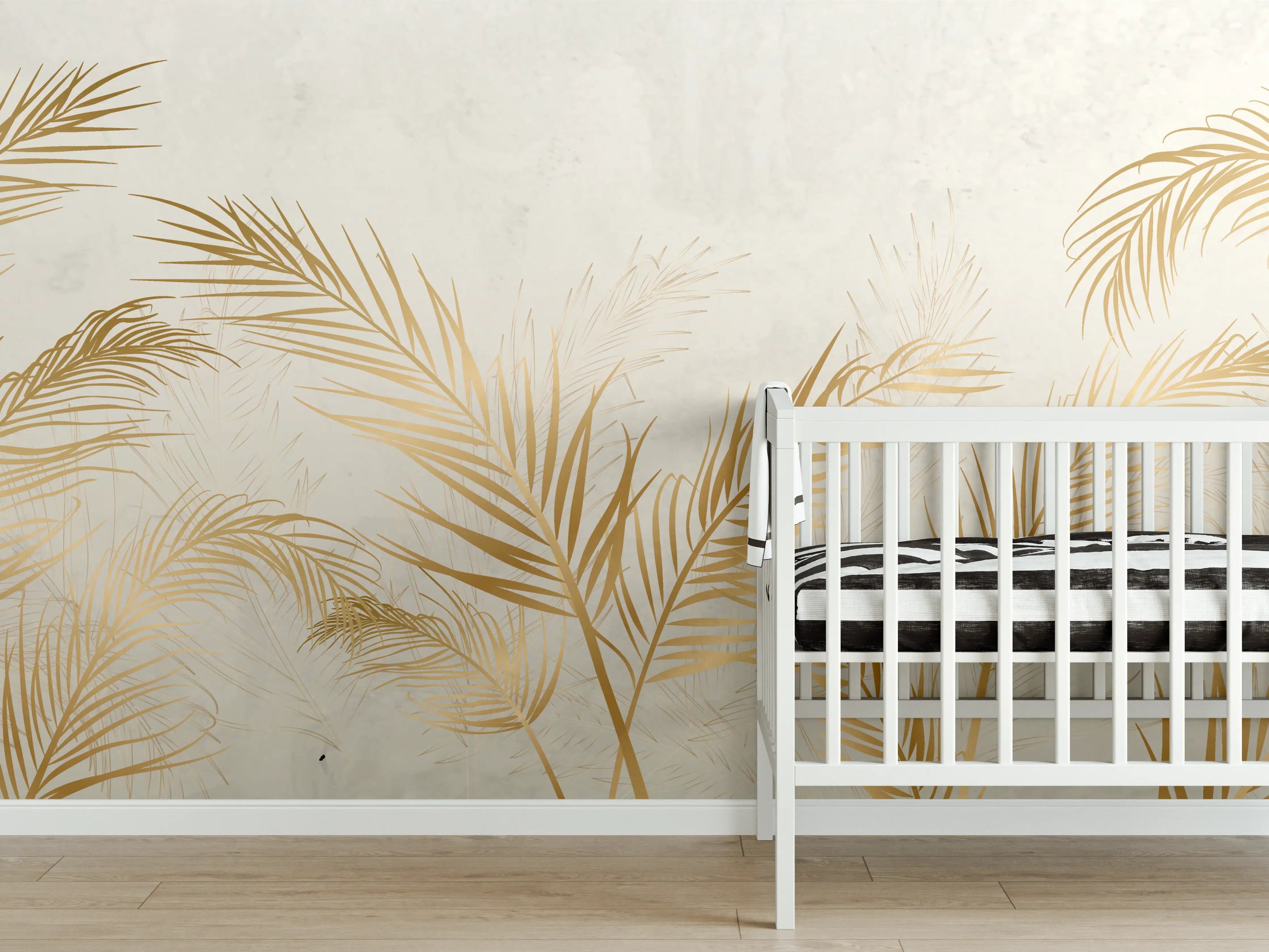 Babyzimmer Wandgestaltung - Goldene Palmwedel Deko
