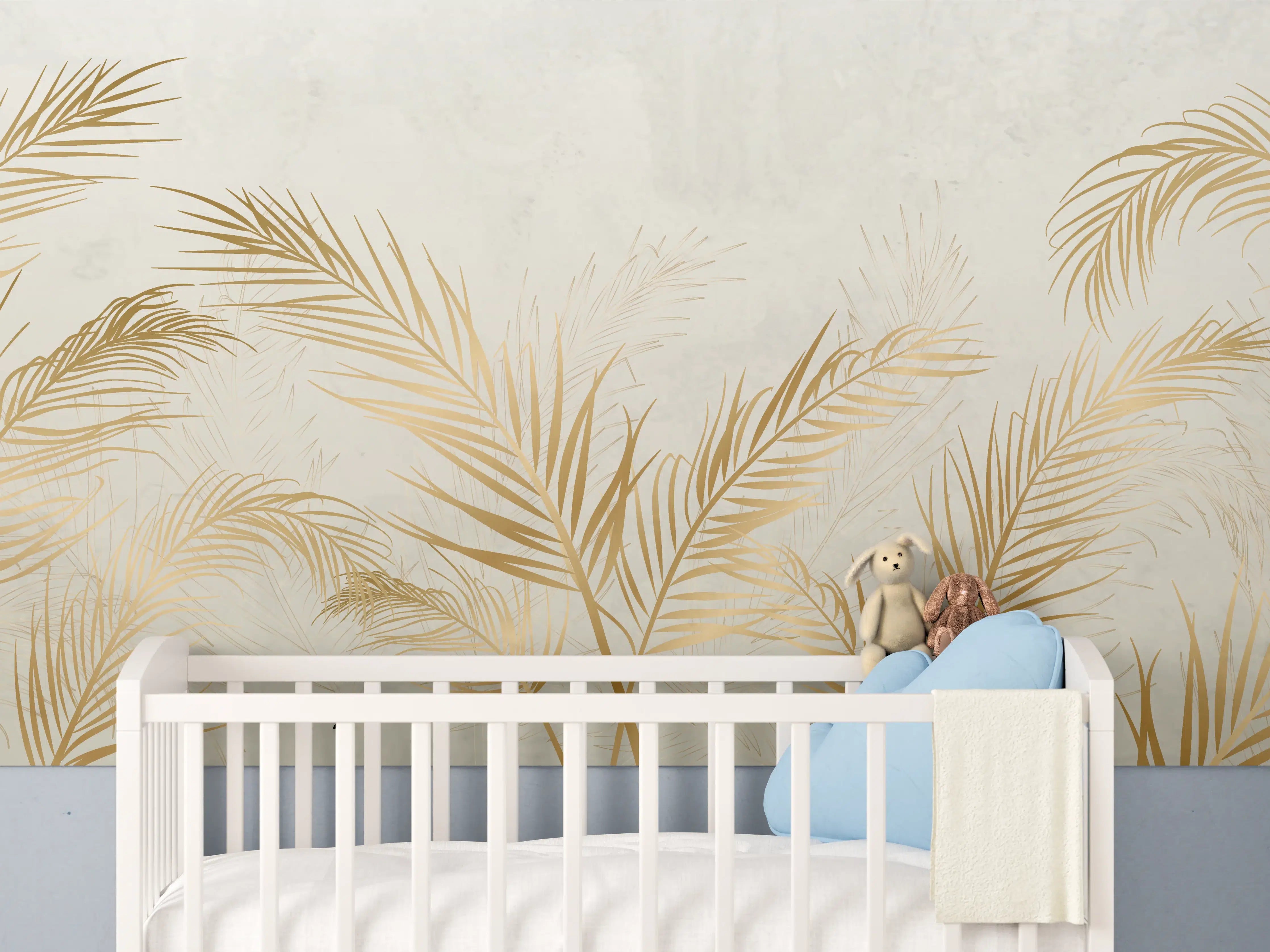 Babyzimmer Wandgestaltung - Goldene Palmwedel Deko