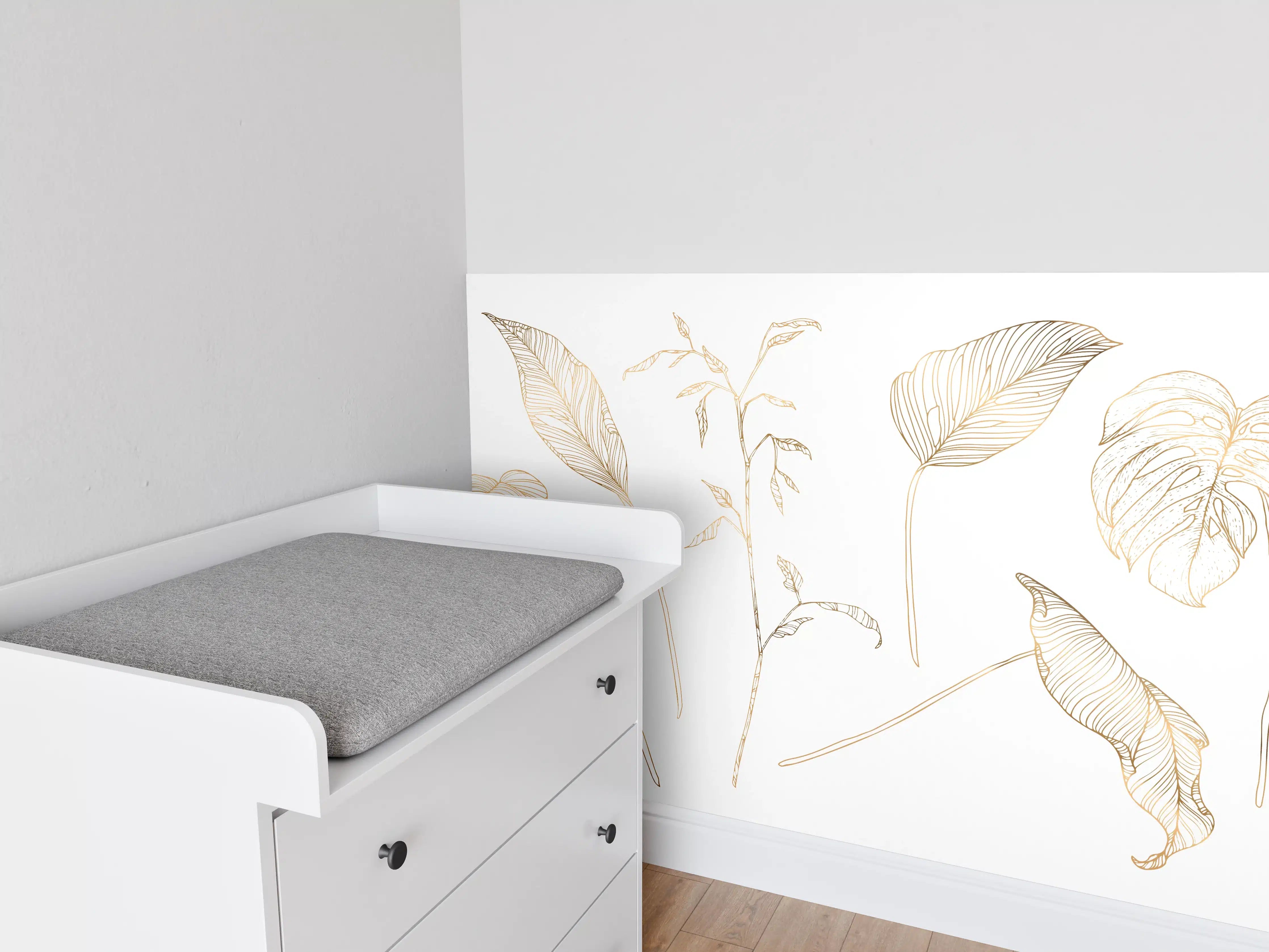 Babyzimmer Wandgestaltung - Goldene Pflanzenlinien Zeichnung