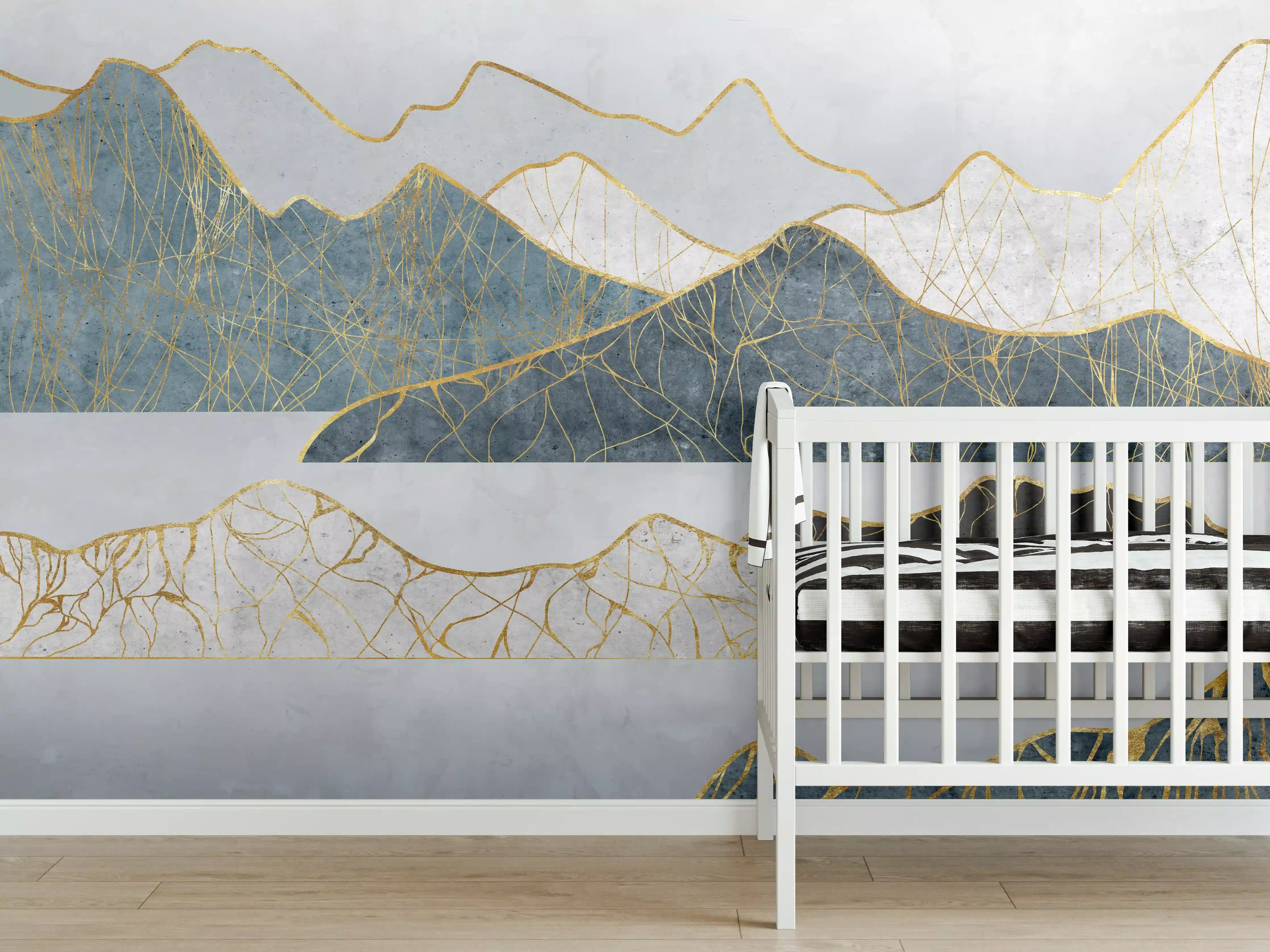 Babyzimmer Wandgestaltung - Goldene Silhouetten einer Bergregion