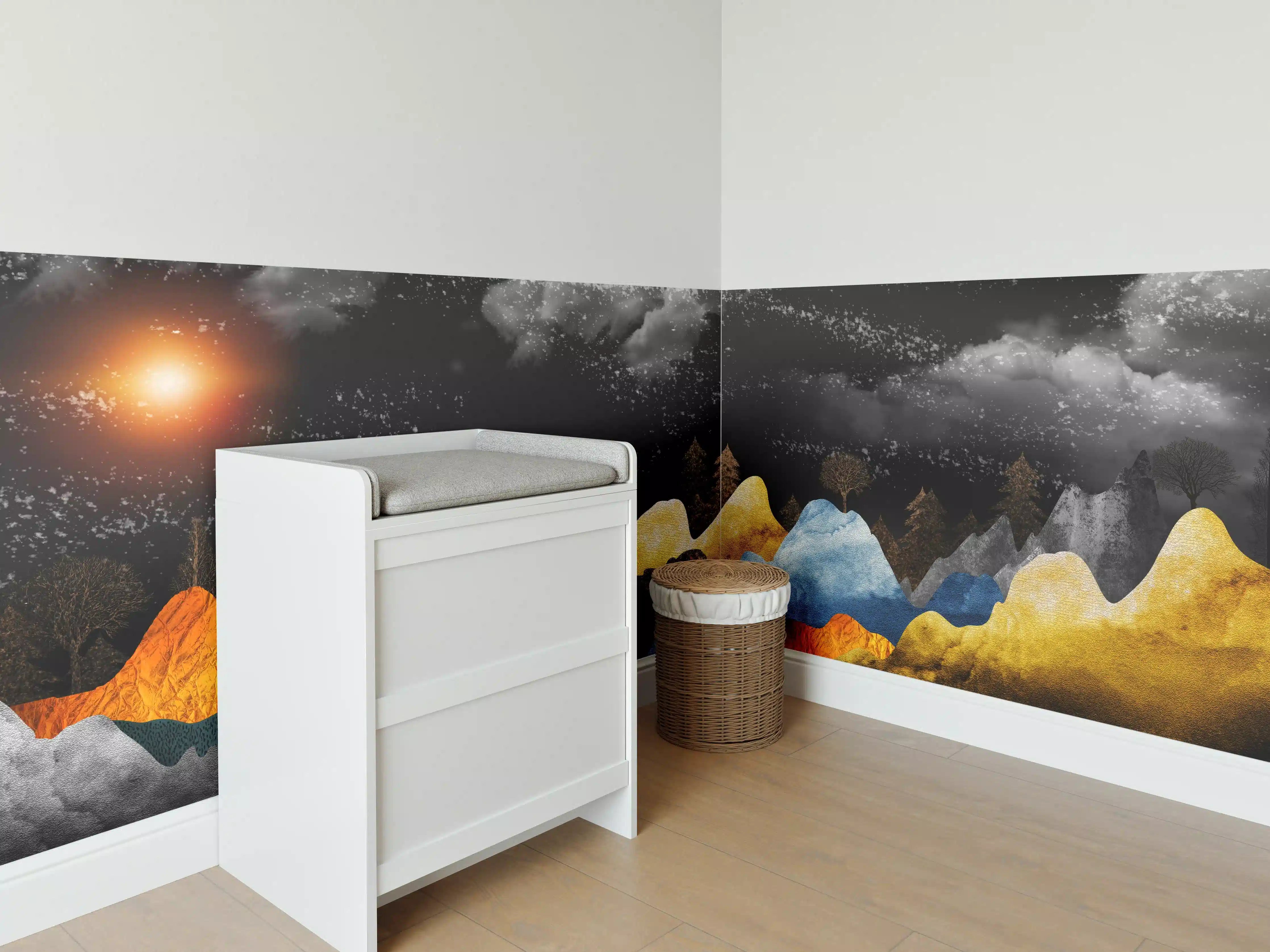 Babyzimmer Wandgestaltung - Goldene Winterberge Wandtapete