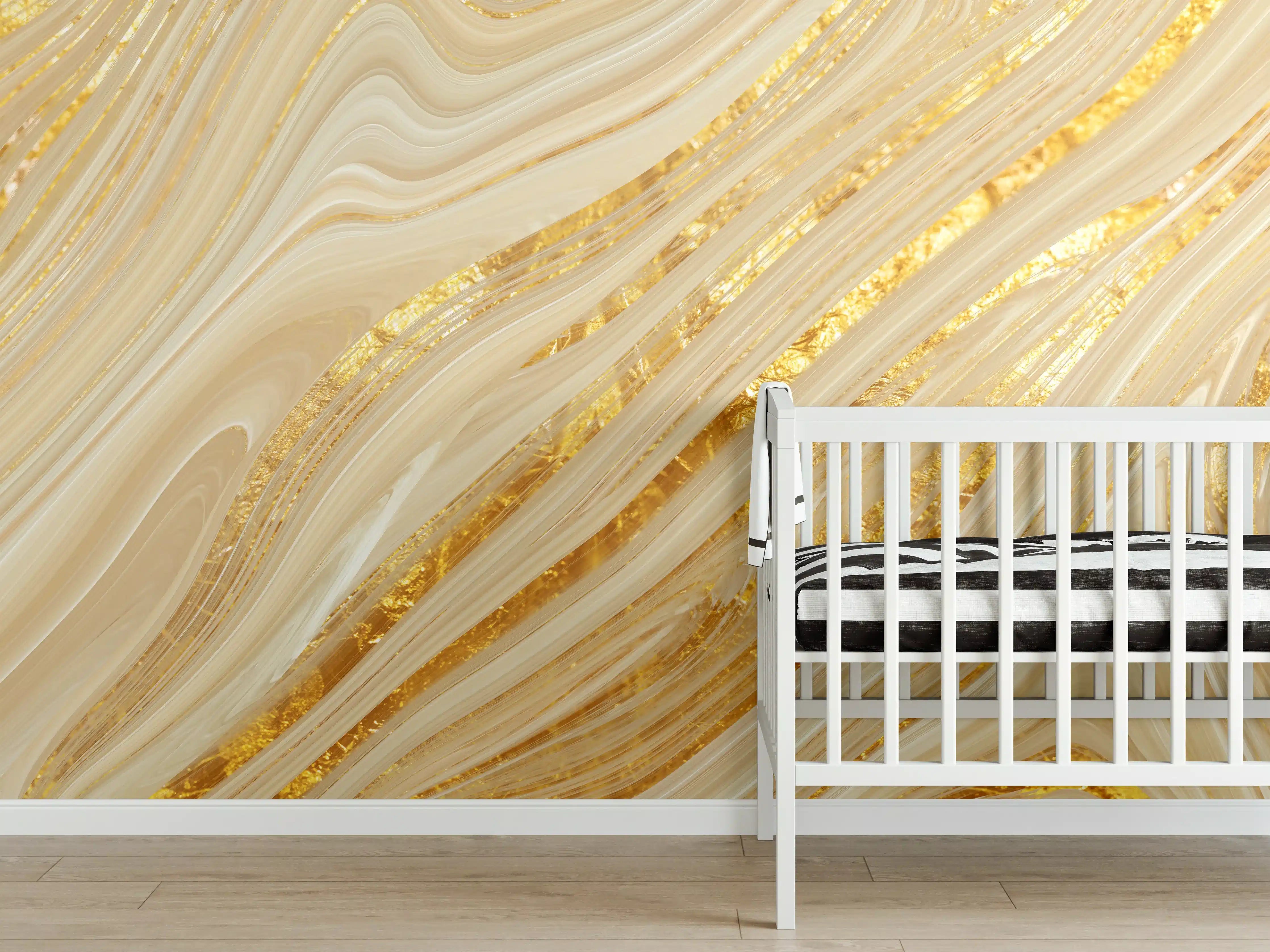 Babyzimmer Wandgestaltung - Goldene wellenförmige Marmorierung