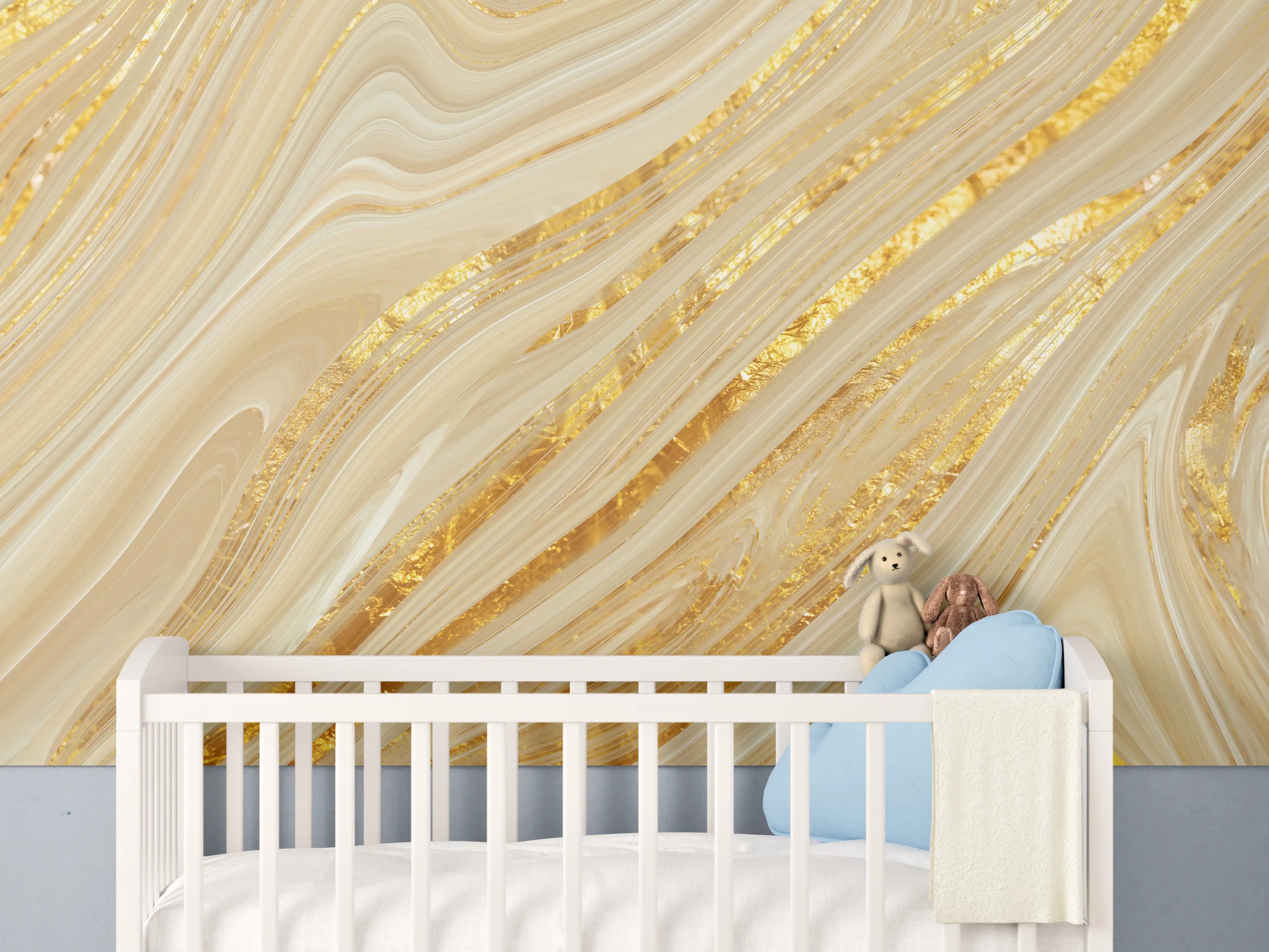 Babyzimmer Wandgestaltung - Goldene wellenförmige Marmorierung