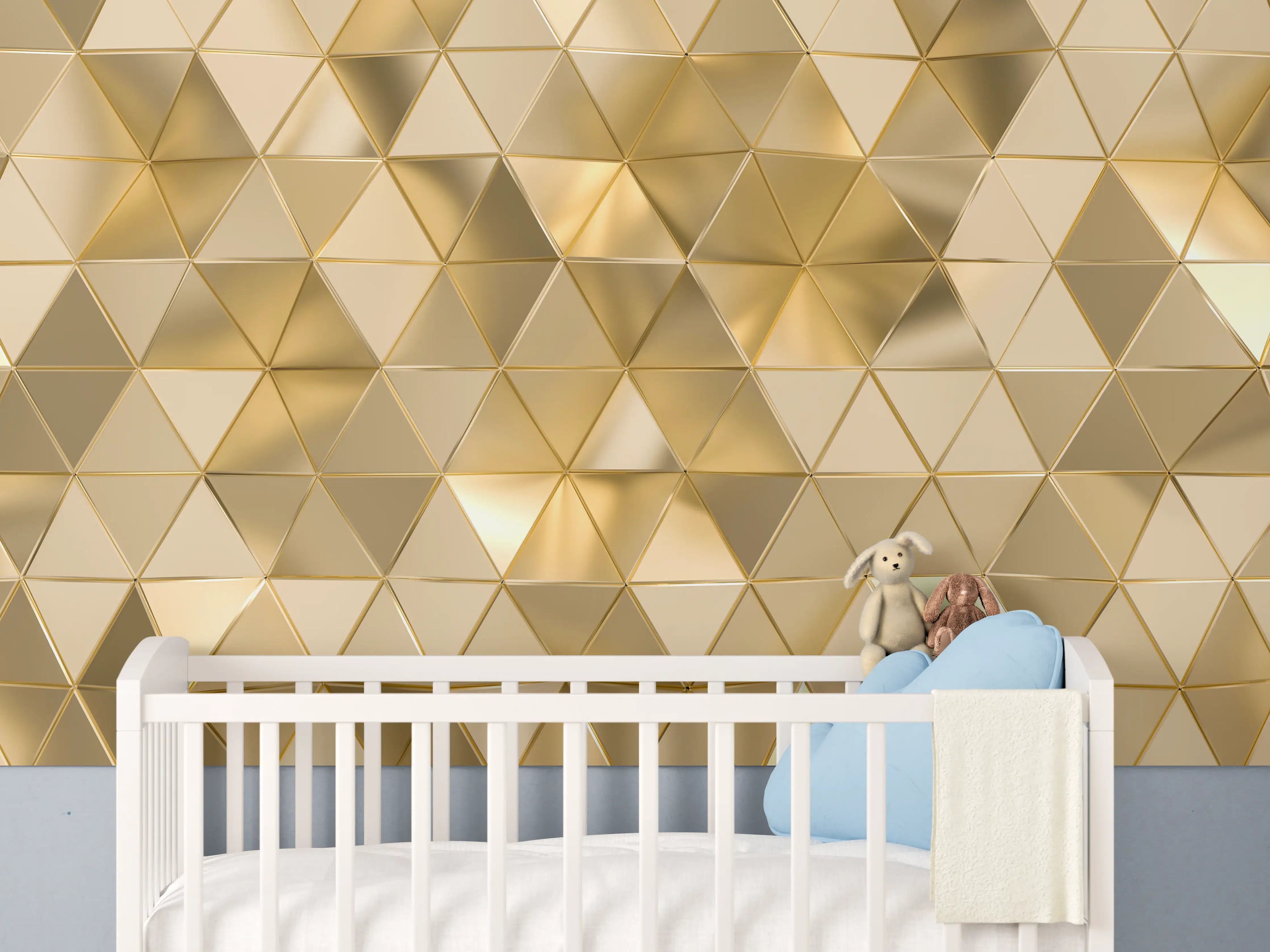 Babyzimmer Wandgestaltung - Goldenes Dreieck Polygon Muster