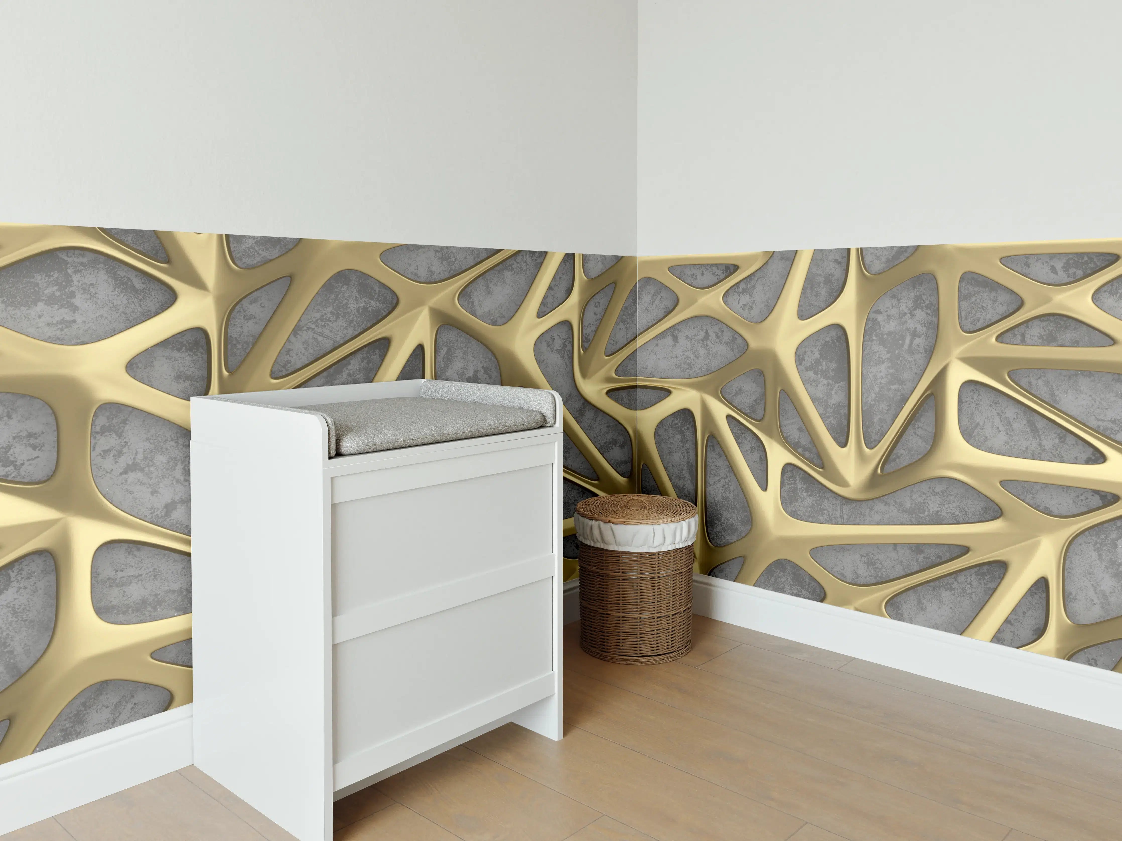 Babyzimmer Wandgestaltung - Goldenes Gitter Muster