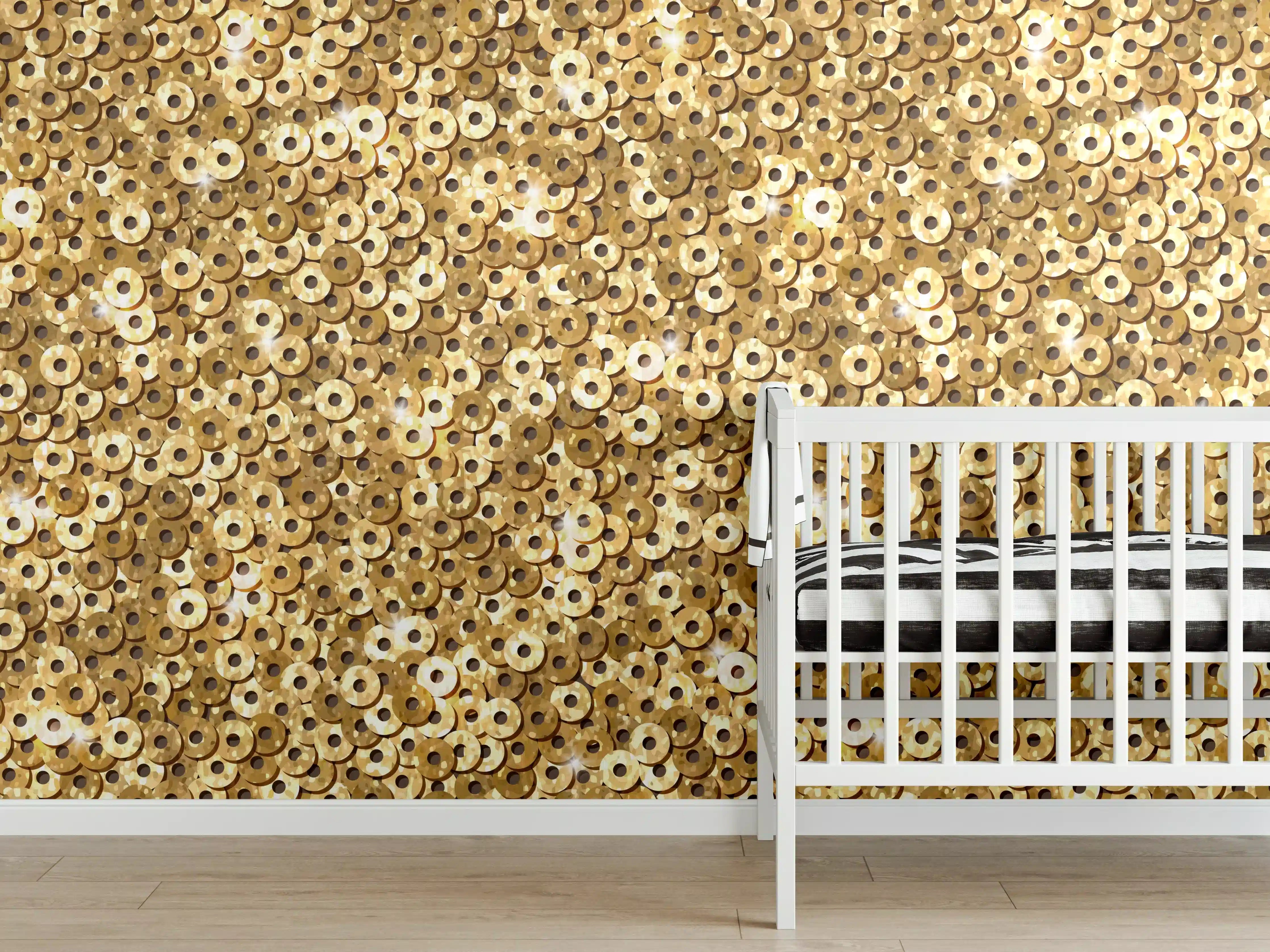 Babyzimmer Wandgestaltung - Goldenes Pailletten-Muster