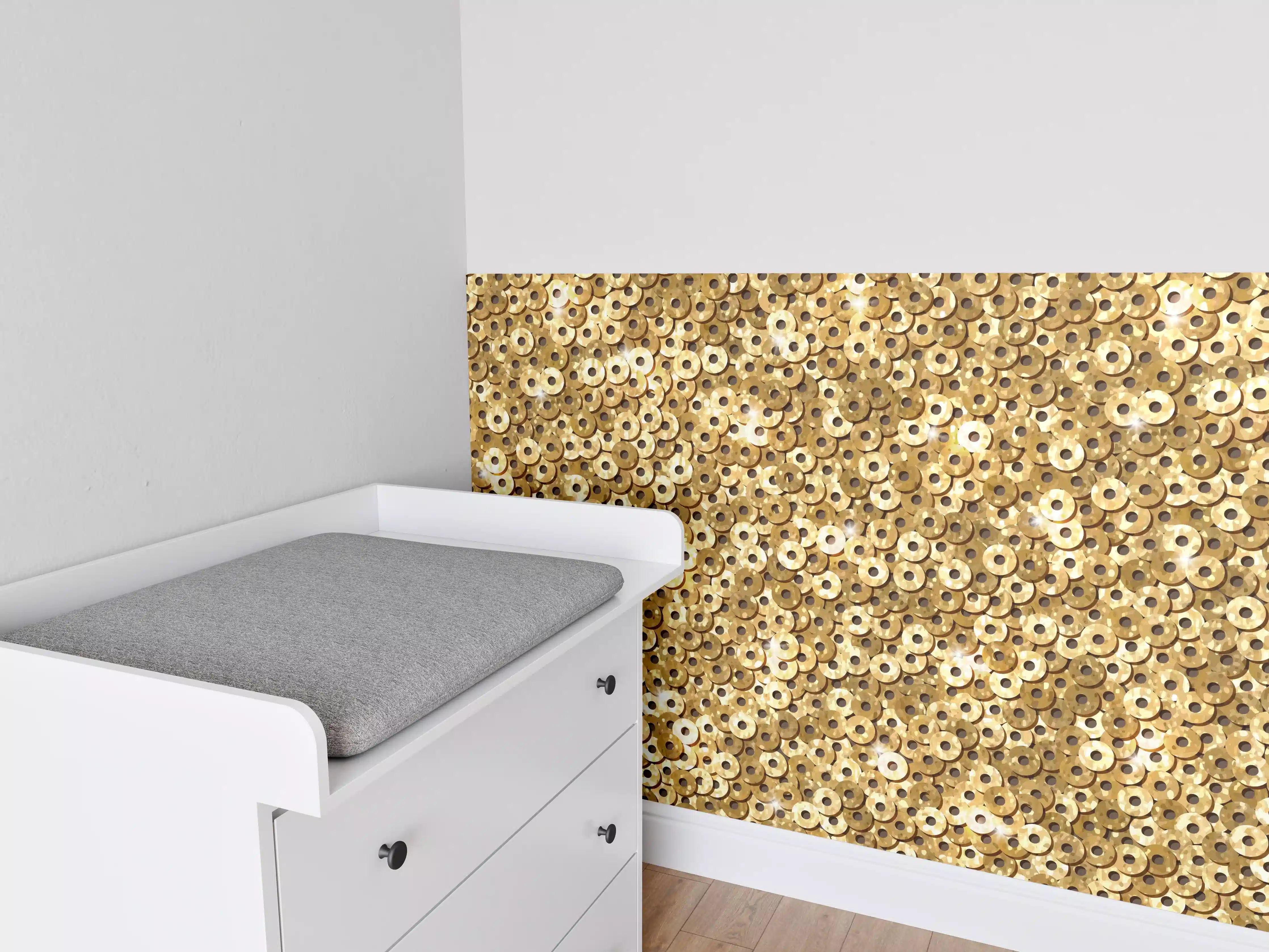 Babyzimmer Wandgestaltung - Goldenes Pailletten-Muster