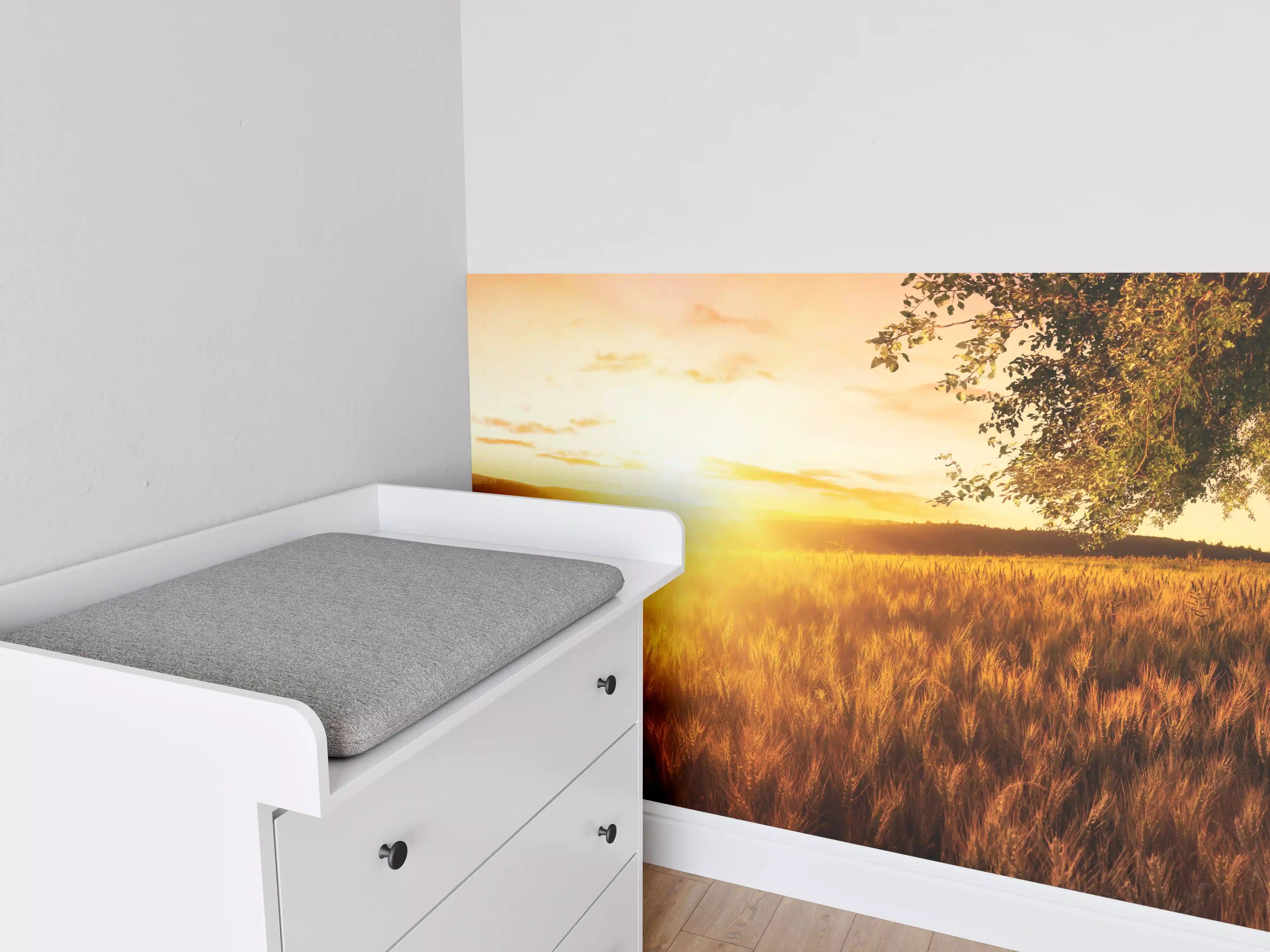 Babyzimmer Wandgestaltung - Goldenes Sonnenuntergangs-Landschaftsbild