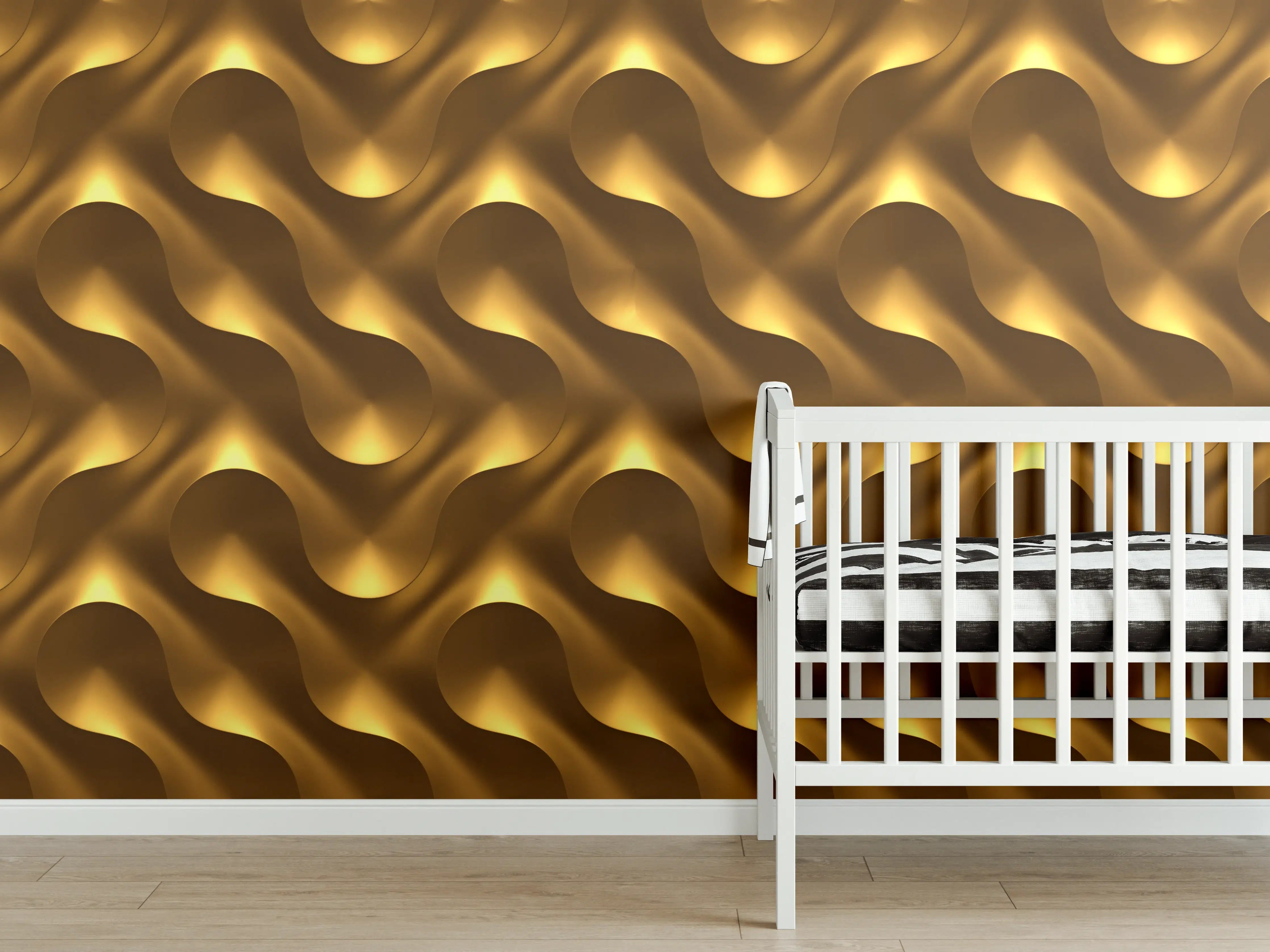 Babyzimmer Wandgestaltung - Goldenes Wellen Muster