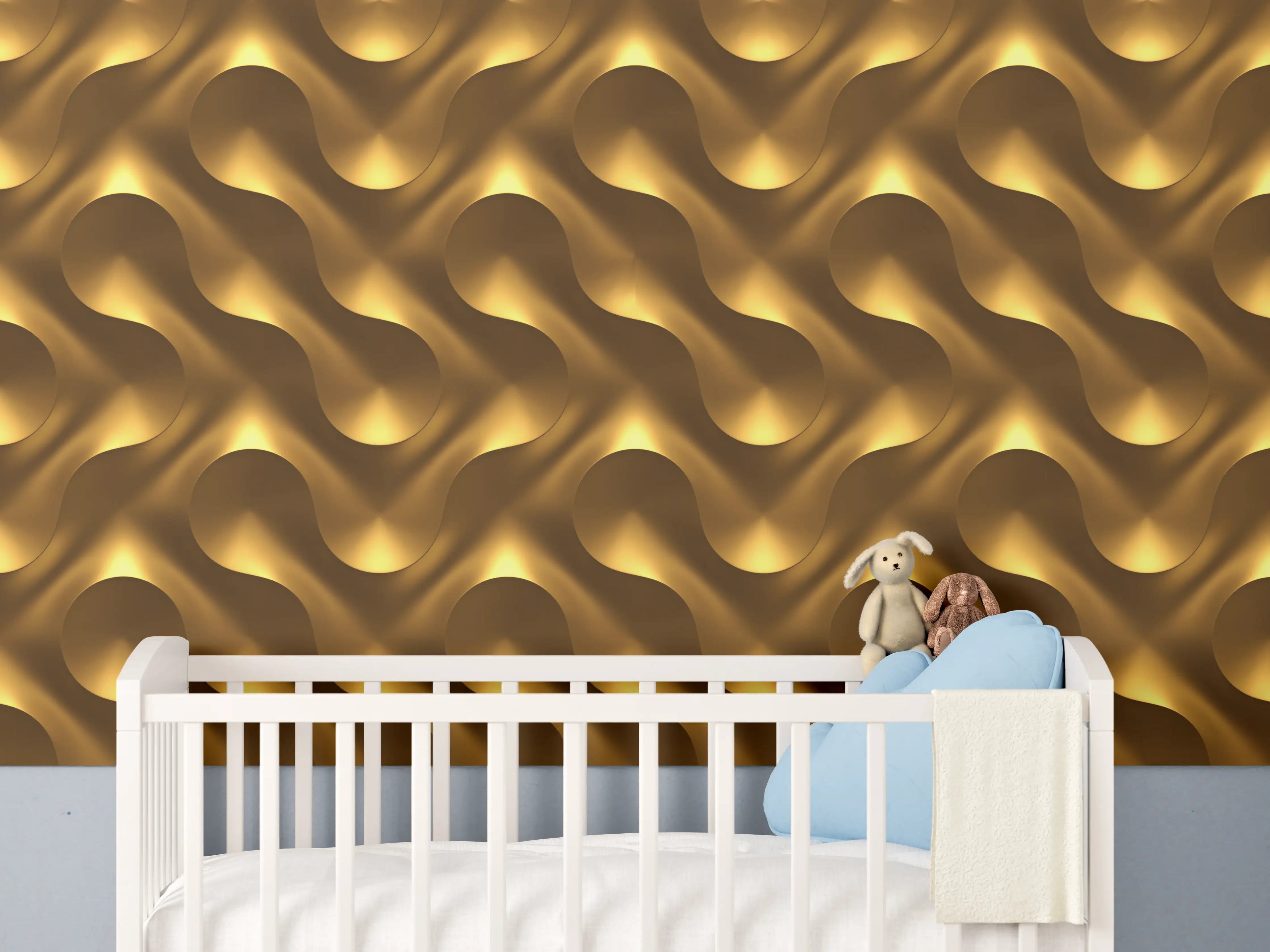 Babyzimmer Wandgestaltung - Goldenes Wellen Muster