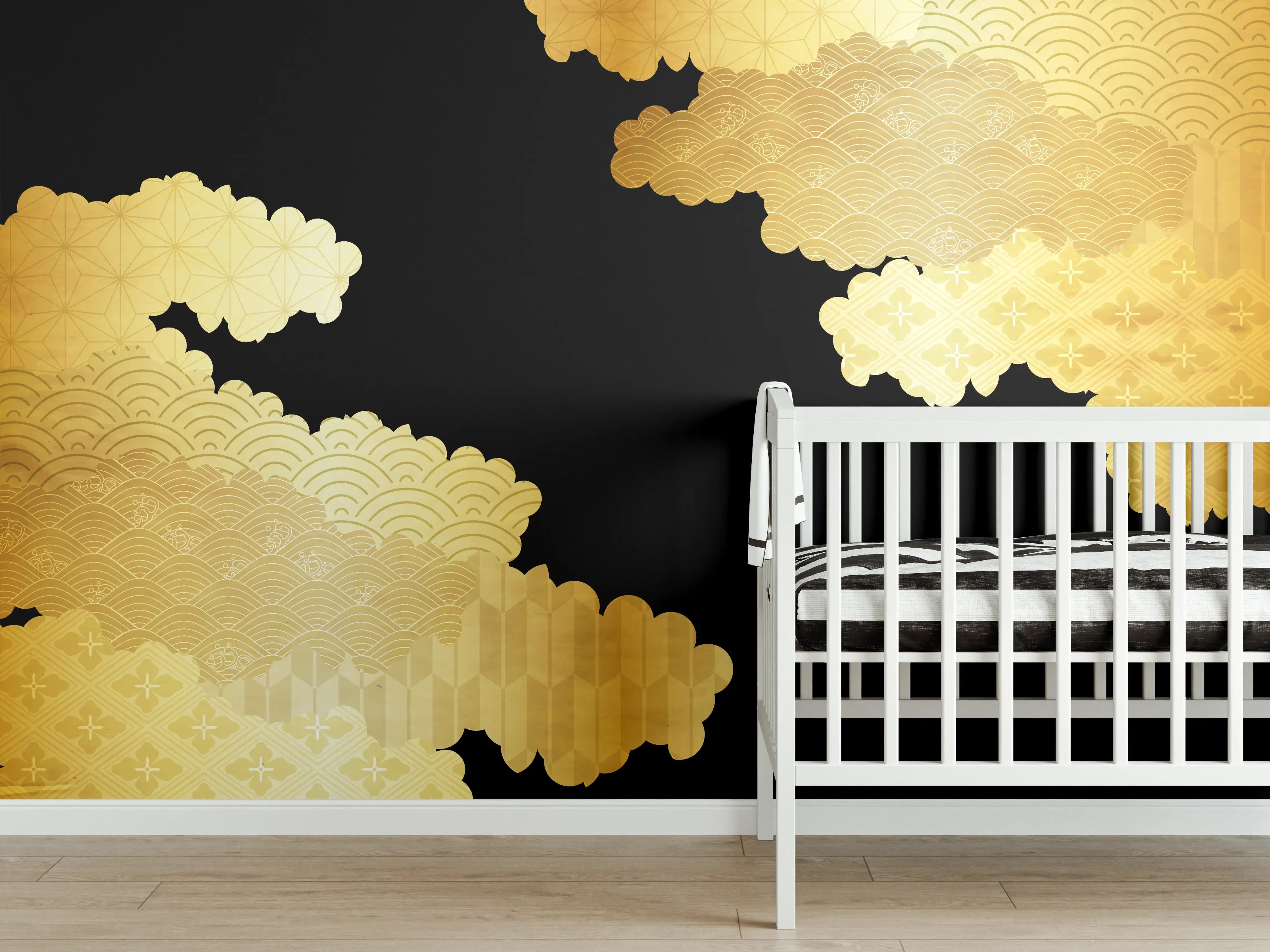 Babyzimmer Wandgestaltung - Goldenes Wolkendesign Muster