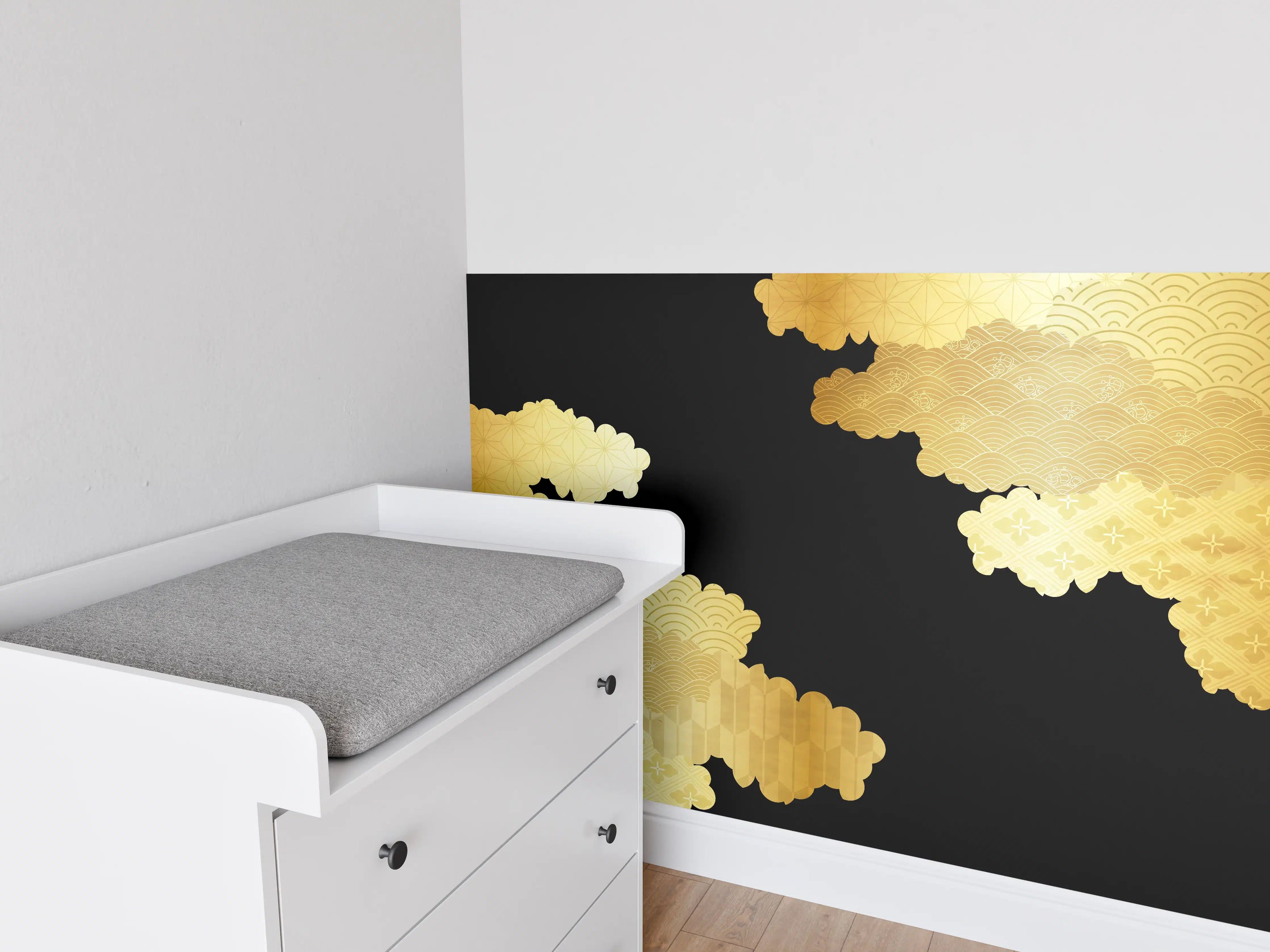 Babyzimmer Wandgestaltung - Goldenes Wolkendesign Muster