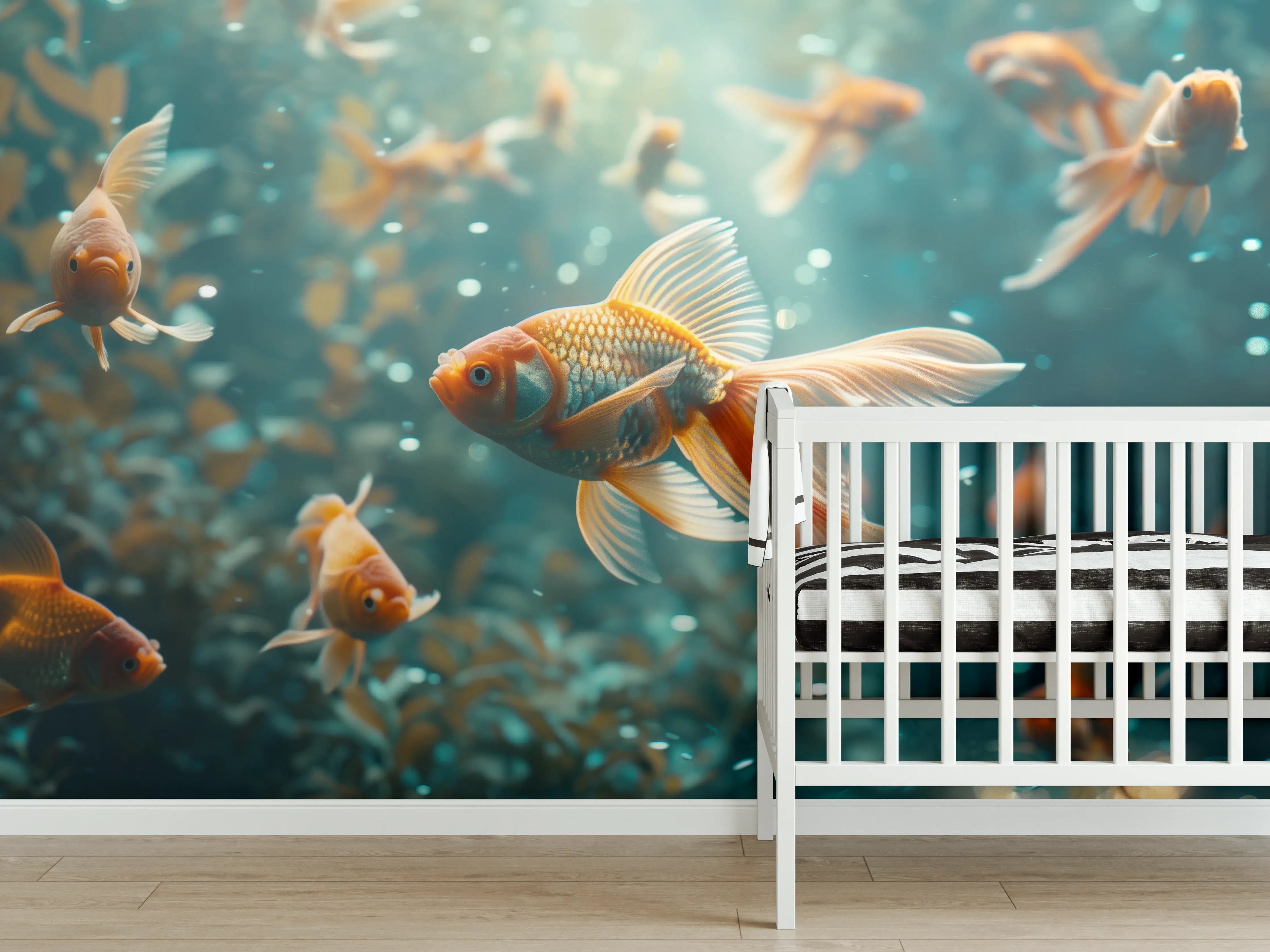 Babyzimmer Wandgestaltung - Goldfische Türkis-Orange