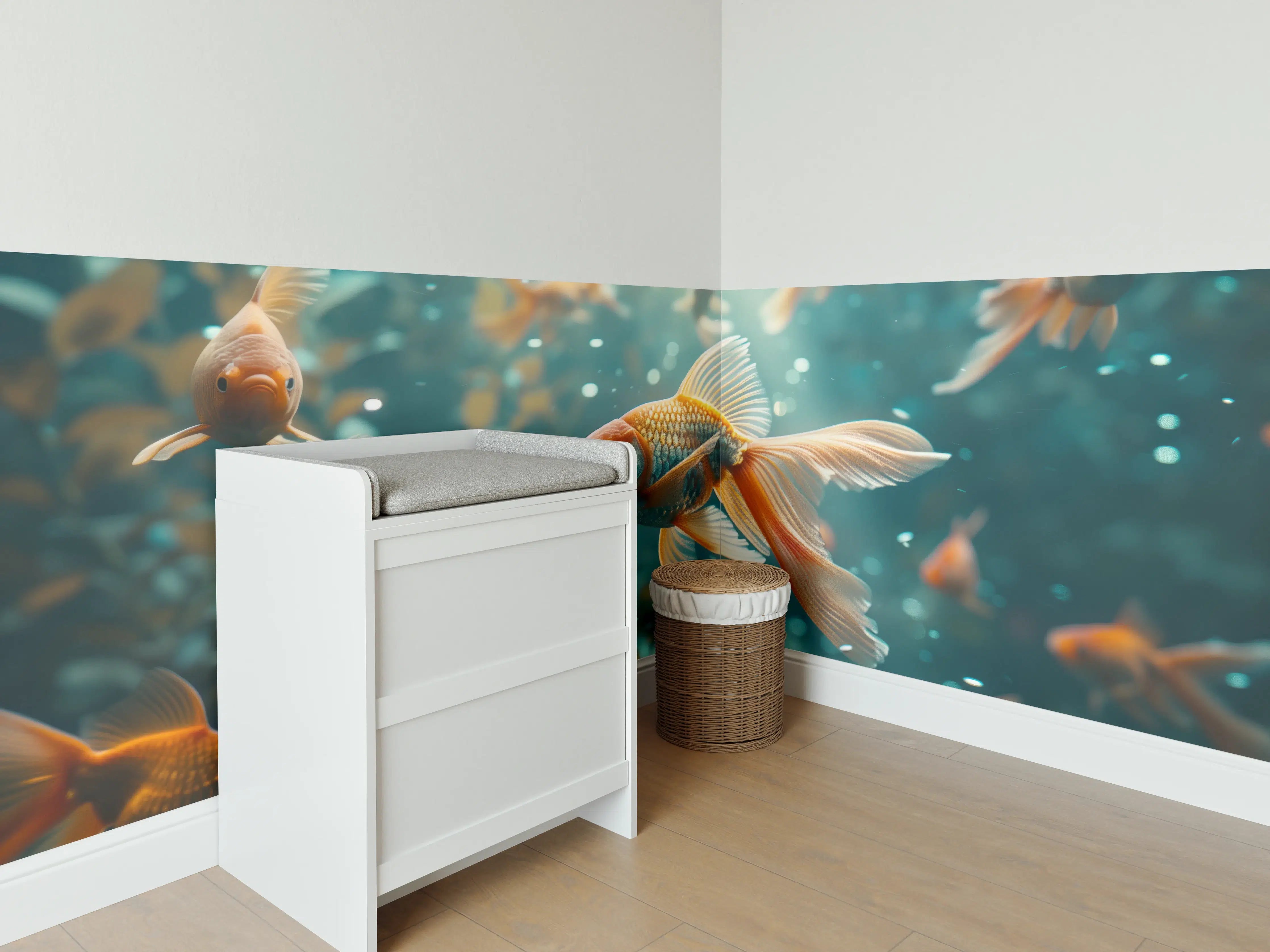 Babyzimmer Wandgestaltung - Goldfische Türkis-Orange