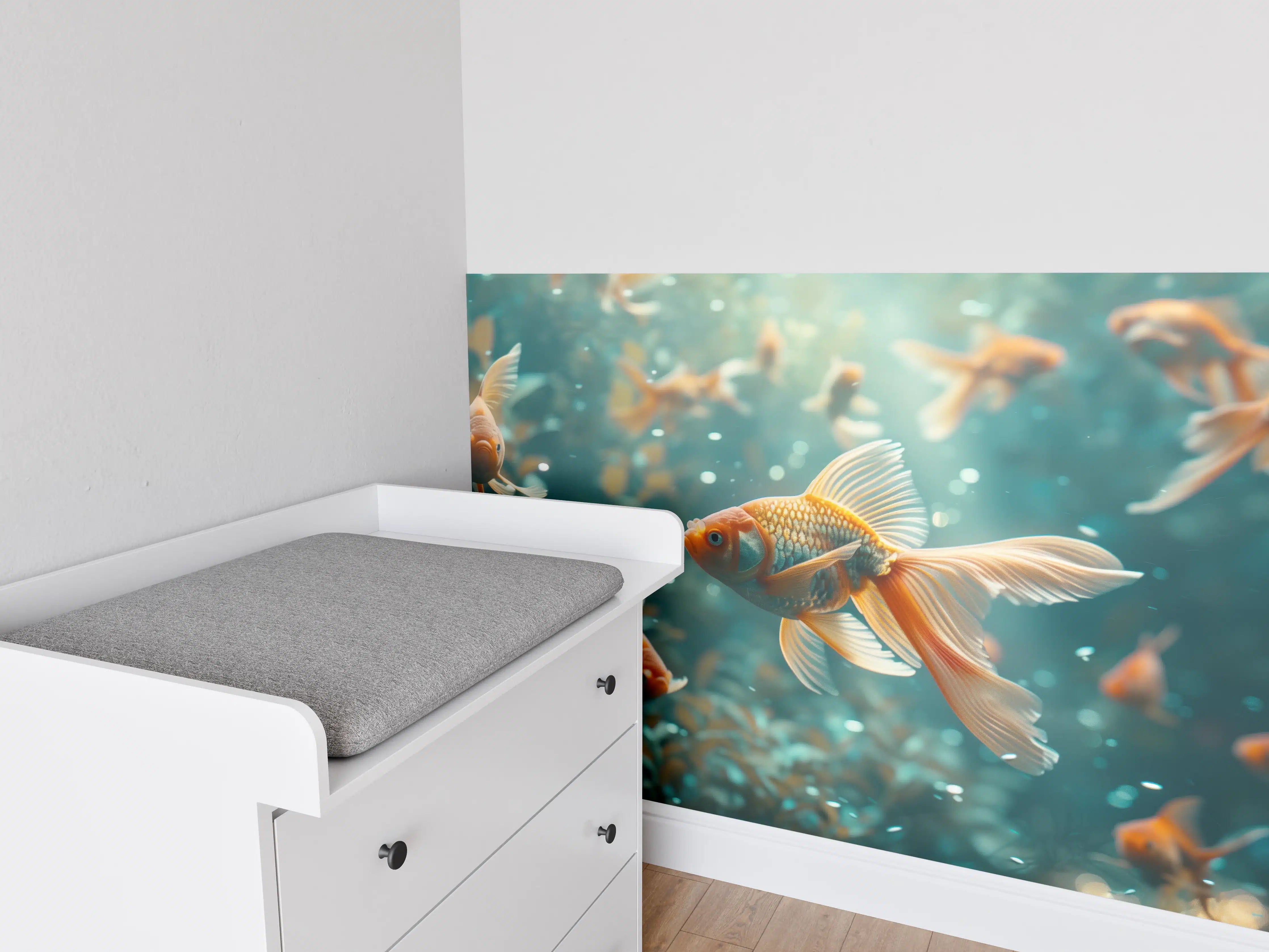 Babyzimmer Wandgestaltung - Goldfische Türkis-Orange