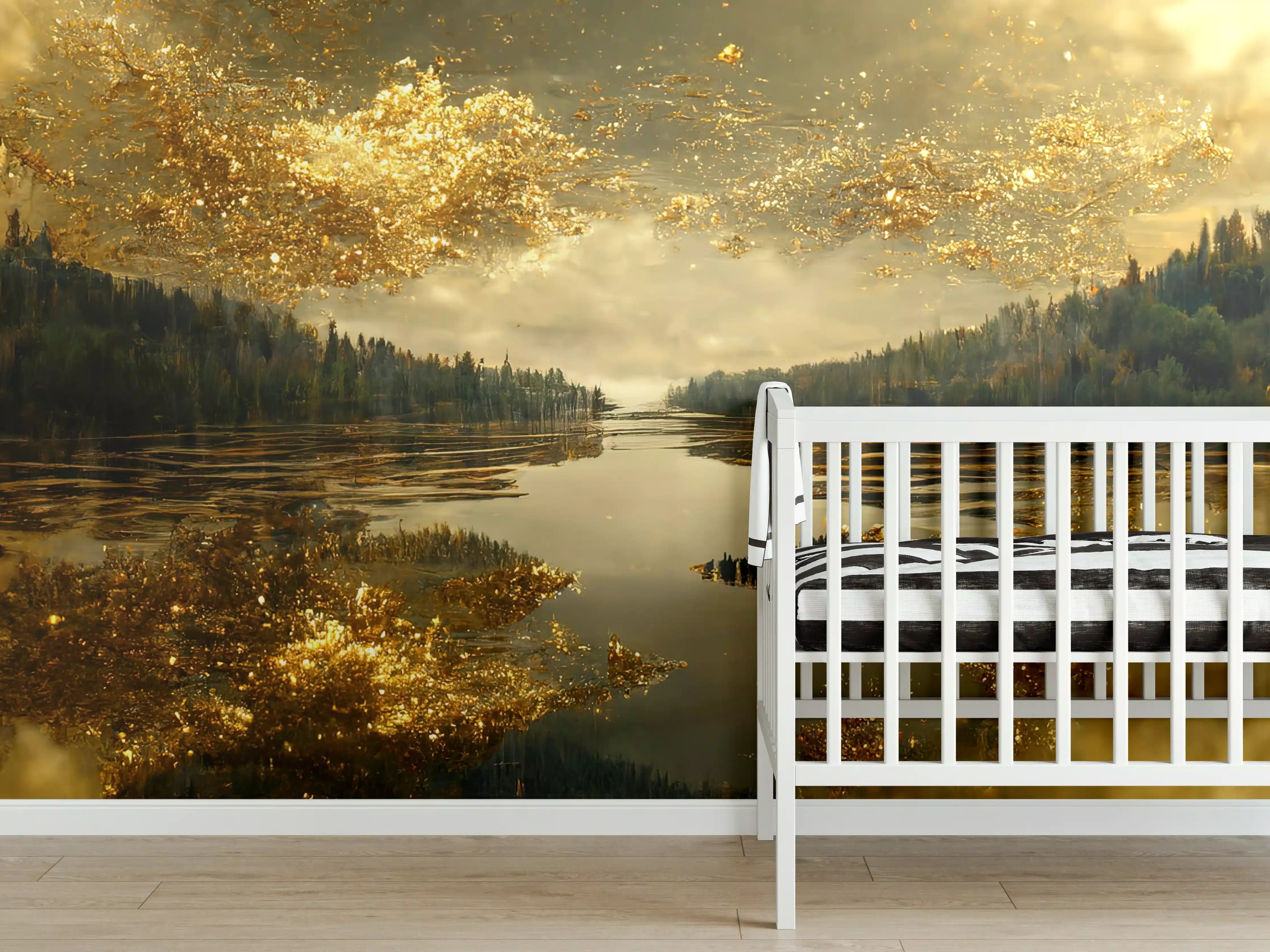 Babyzimmer Wandgestaltung - Goldstaub über Fluss