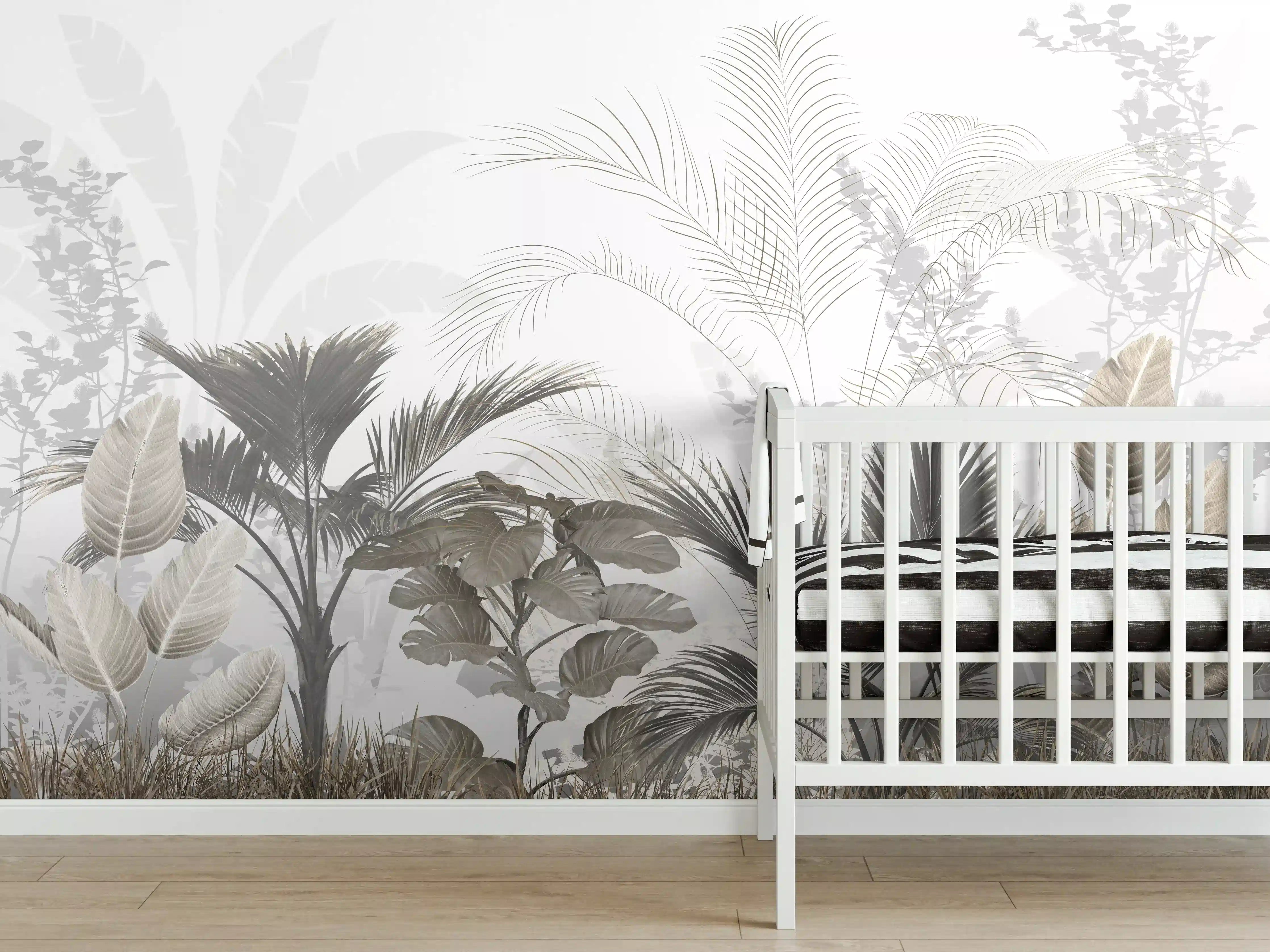 Babyzimmer Wandgestaltung - Gräulich - Florales Wandbild