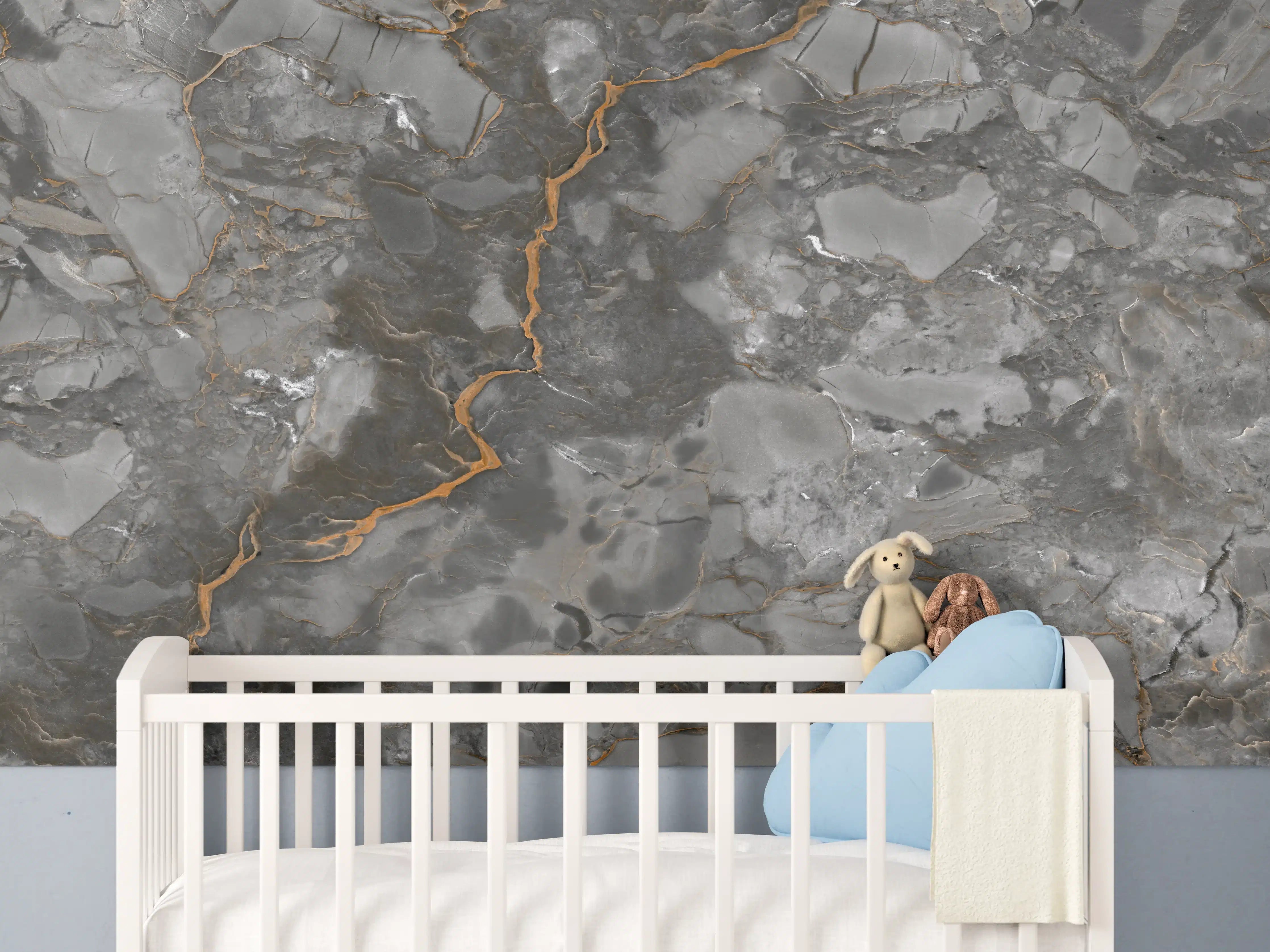Babyzimmer Wandgestaltung - Gräulich-Schwarzer Marmor
