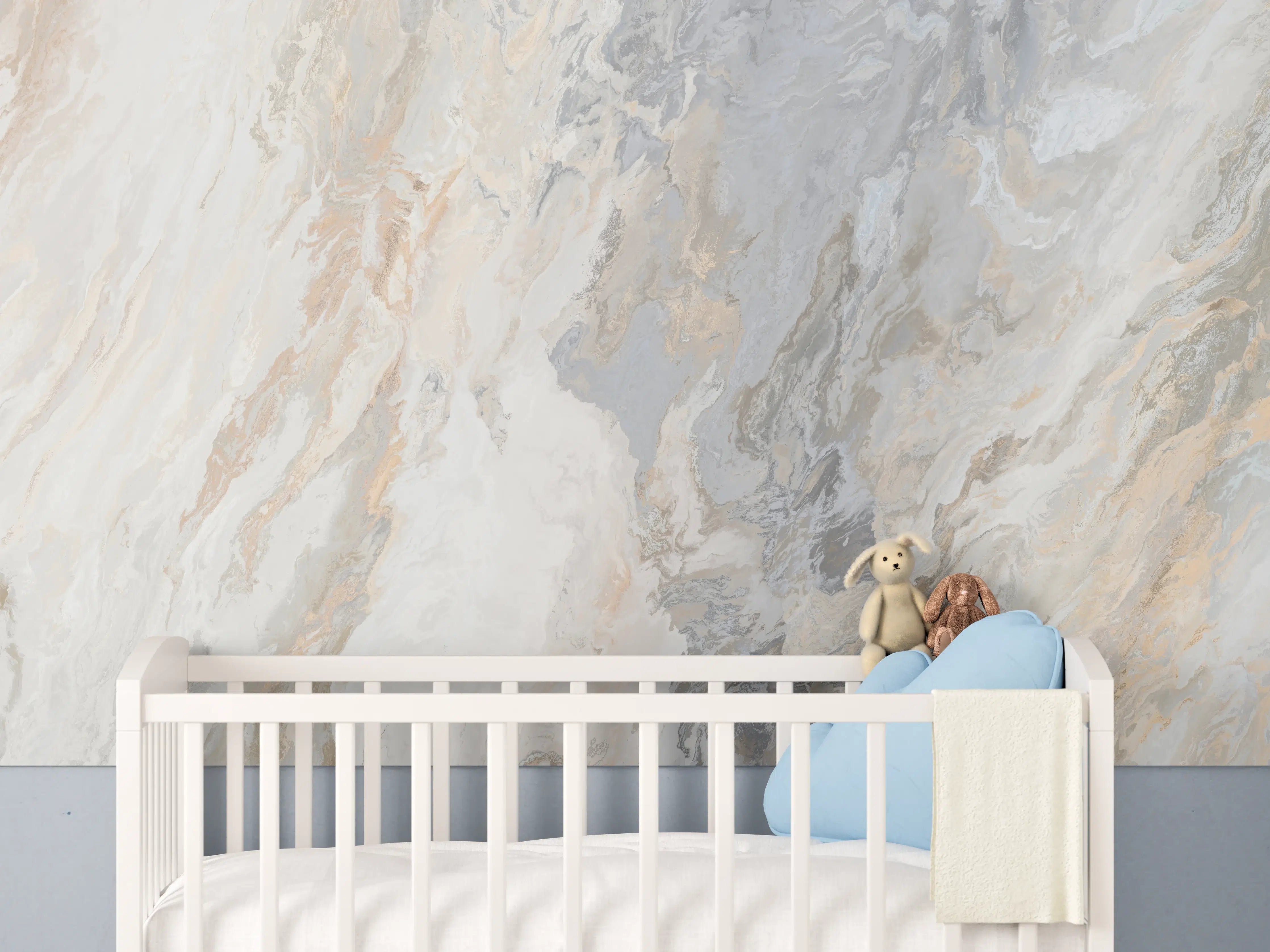 Babyzimmer Wandgestaltung - Gräulich-beiger matter Marmor