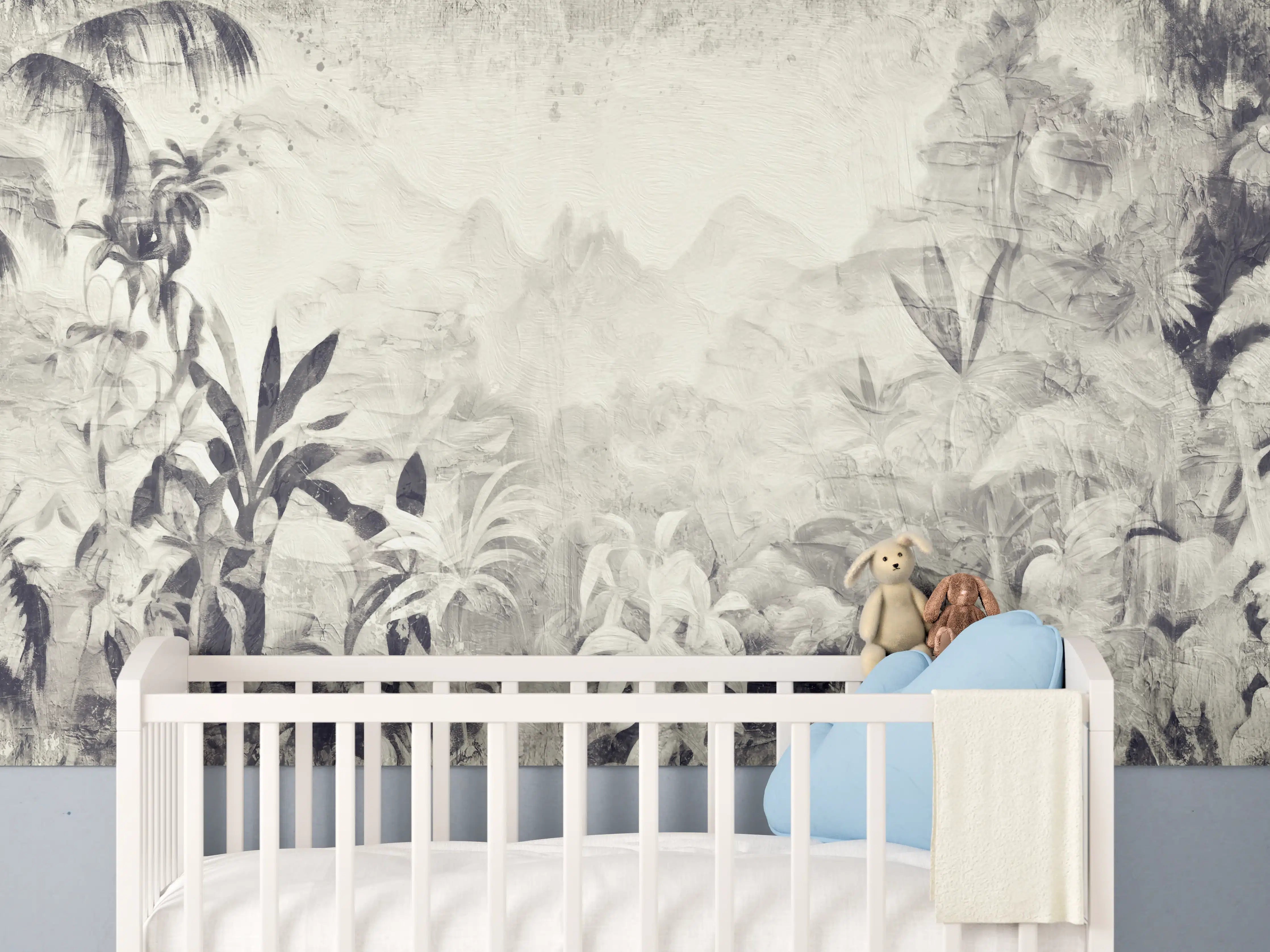 Babyzimmer Wandgestaltung - Gräuliche Landschaft - Floral