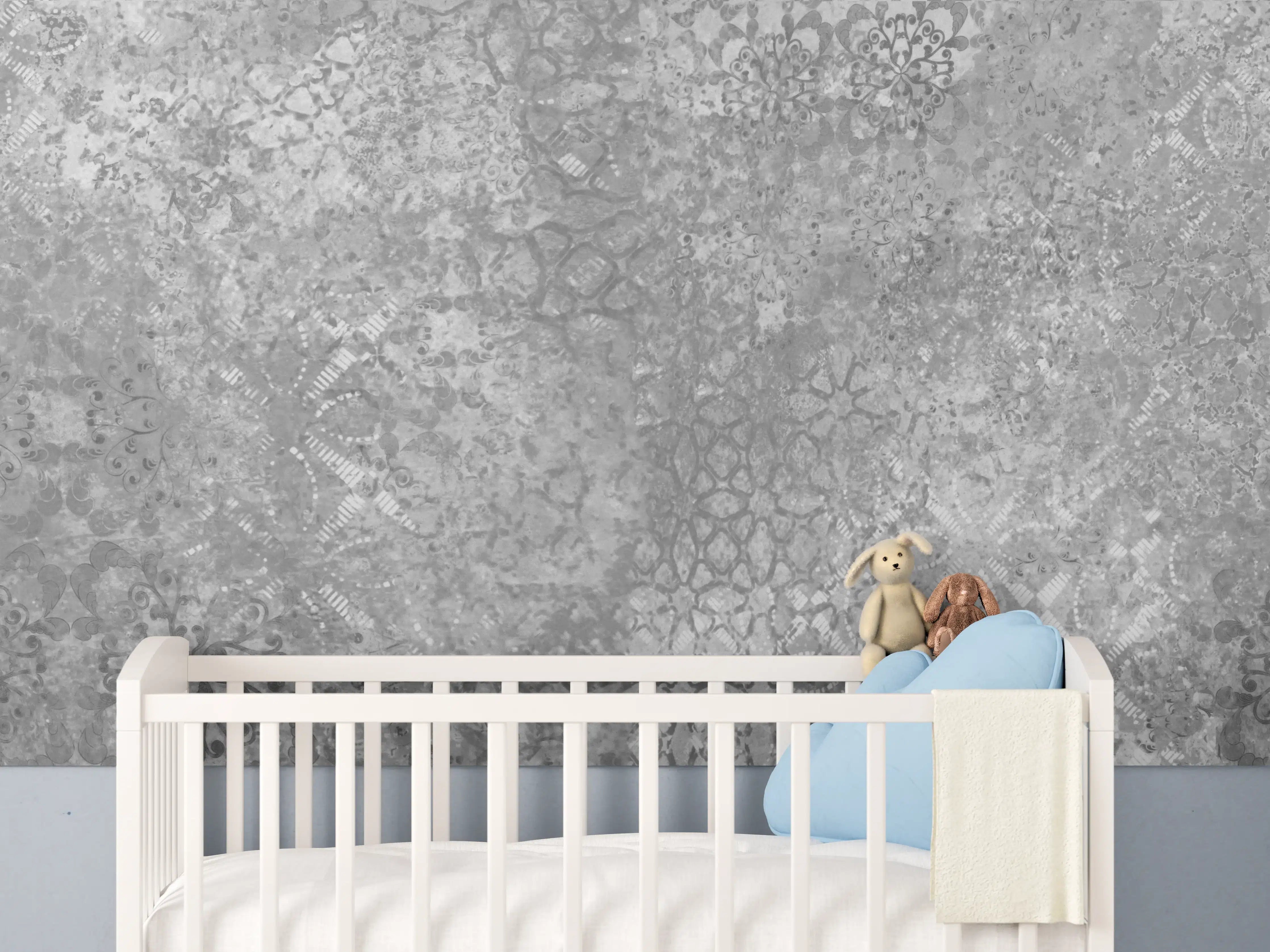 Babyzimmer Wandgestaltung - Gräuliche Patchwork Fliesen