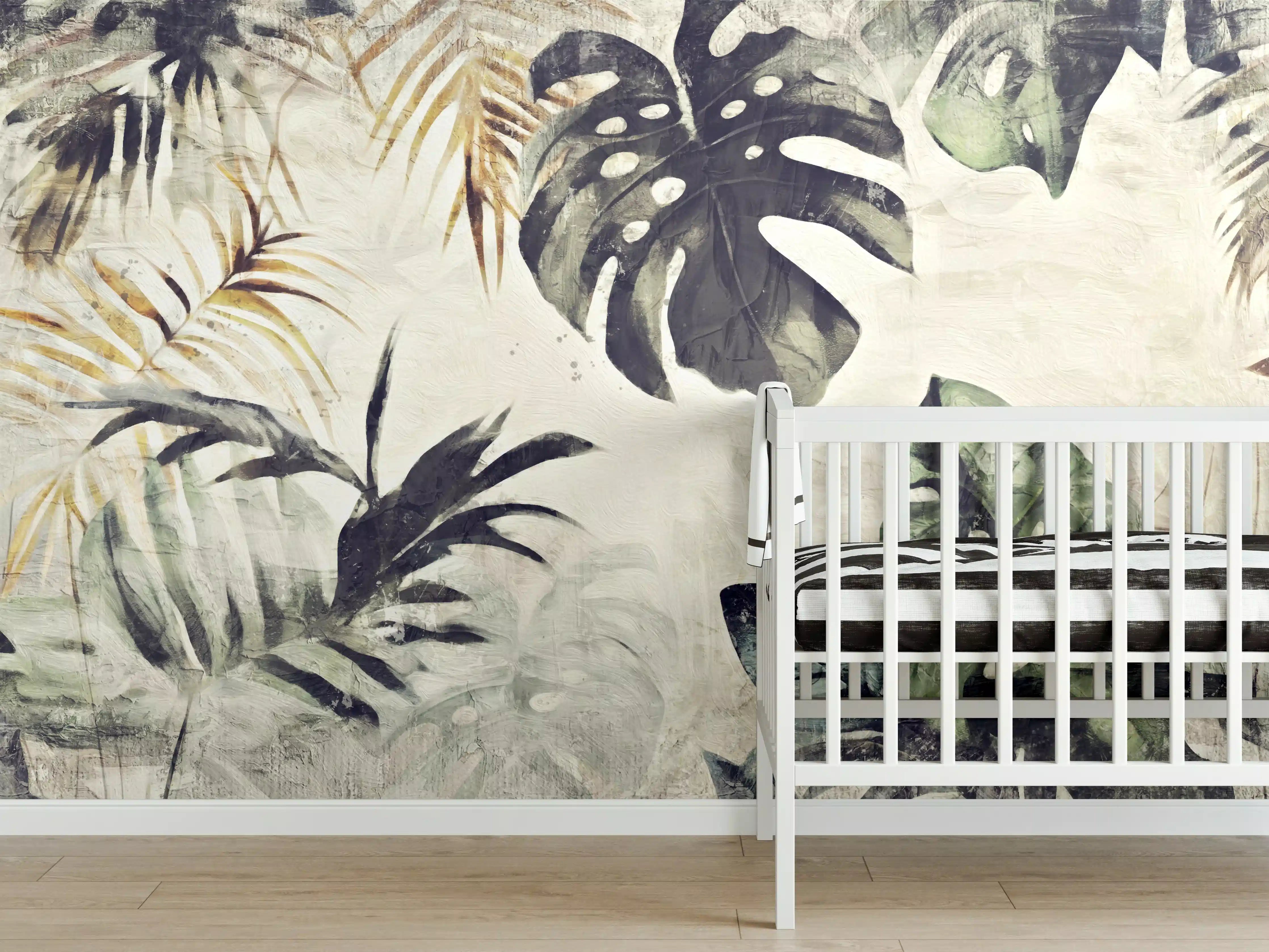 Babyzimmer Wandgestaltung - Gräuliche Pflanzen - Floral