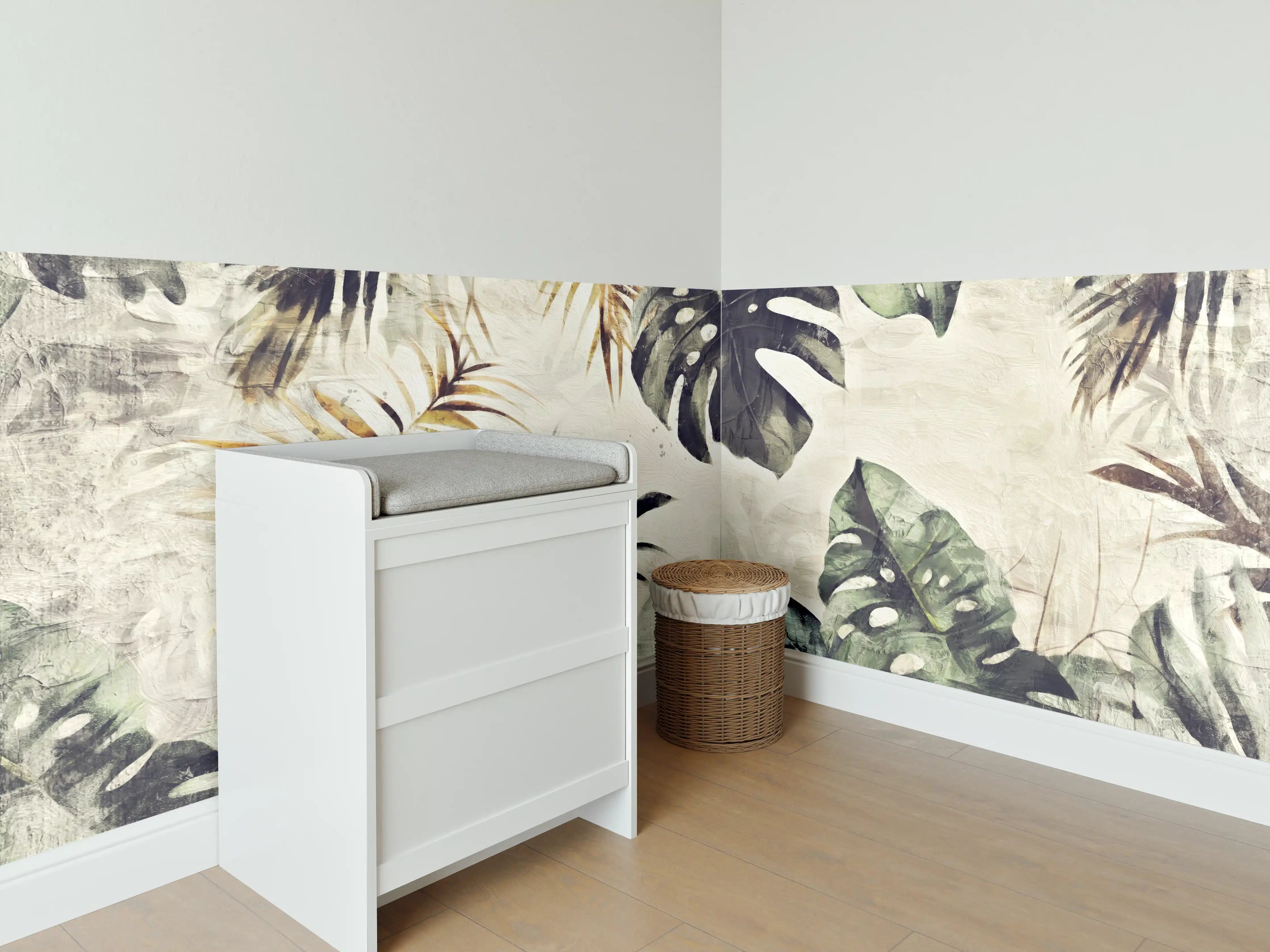 Babyzimmer Wandgestaltung - Gräuliche Pflanzen - Floral