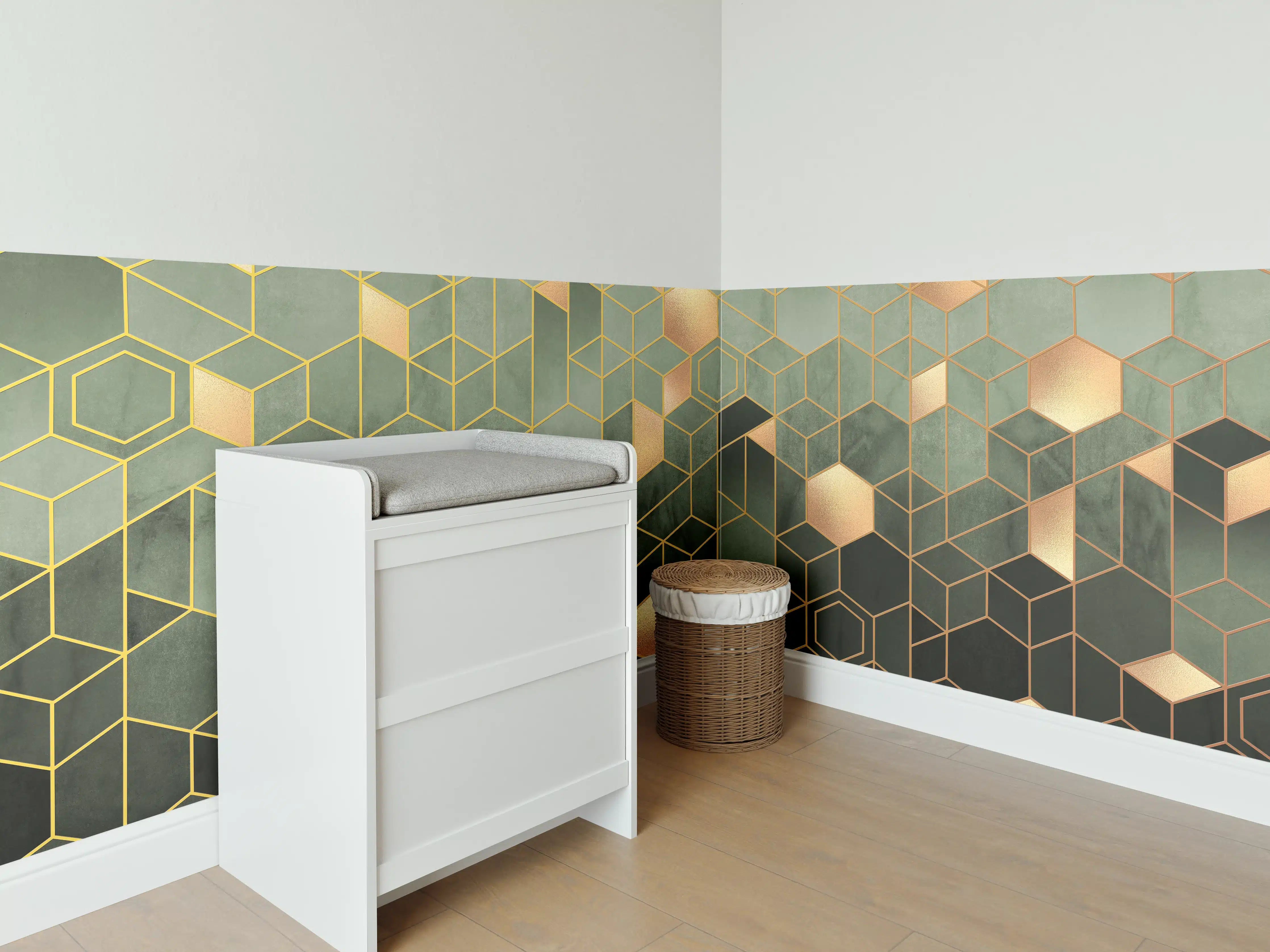 Babyzimmer Wandgestaltung - Gräuliche Sechseck Struktur