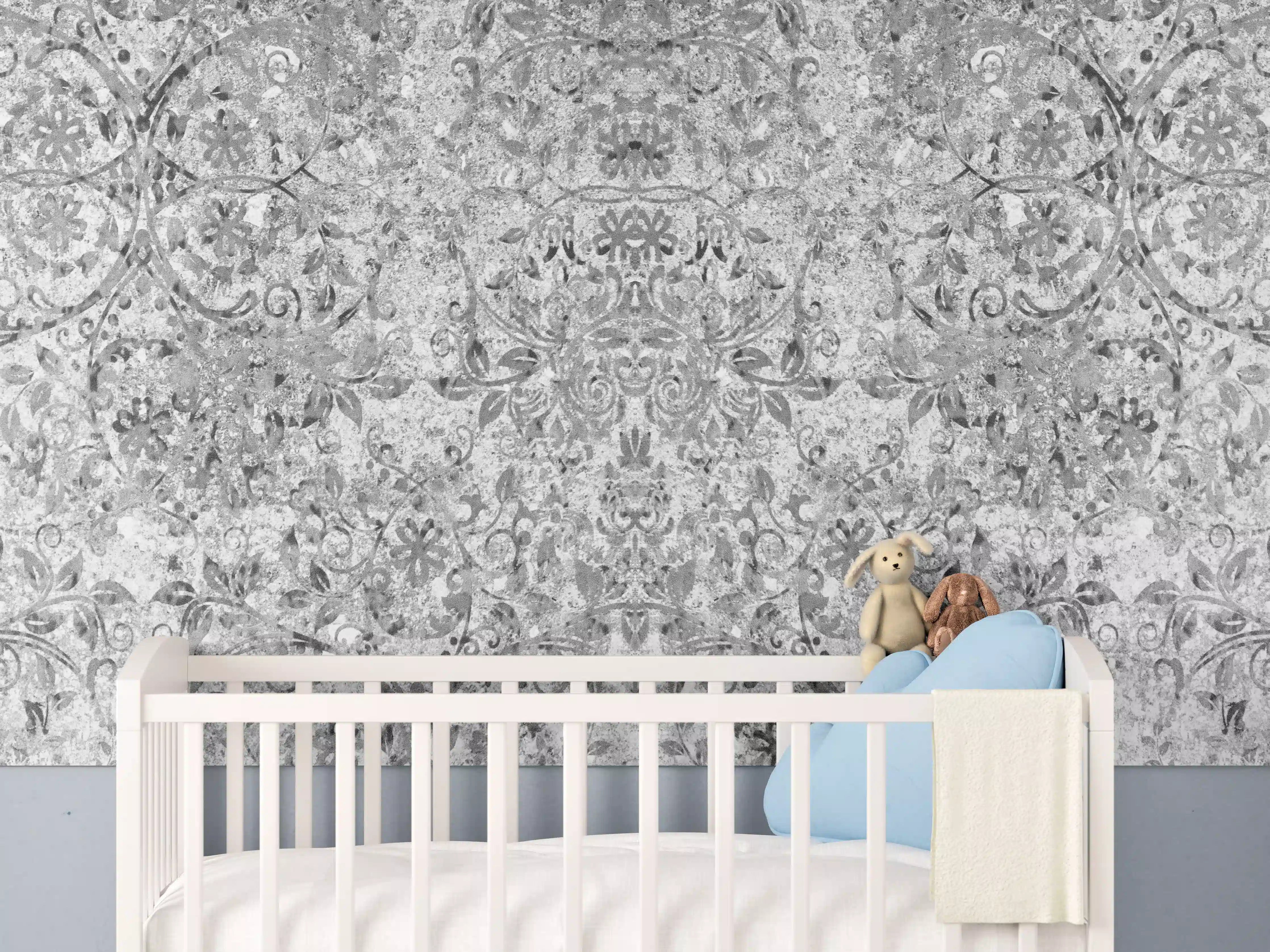 Babyzimmer Wandgestaltung - Gräuliche gealterte Tapet-Wand