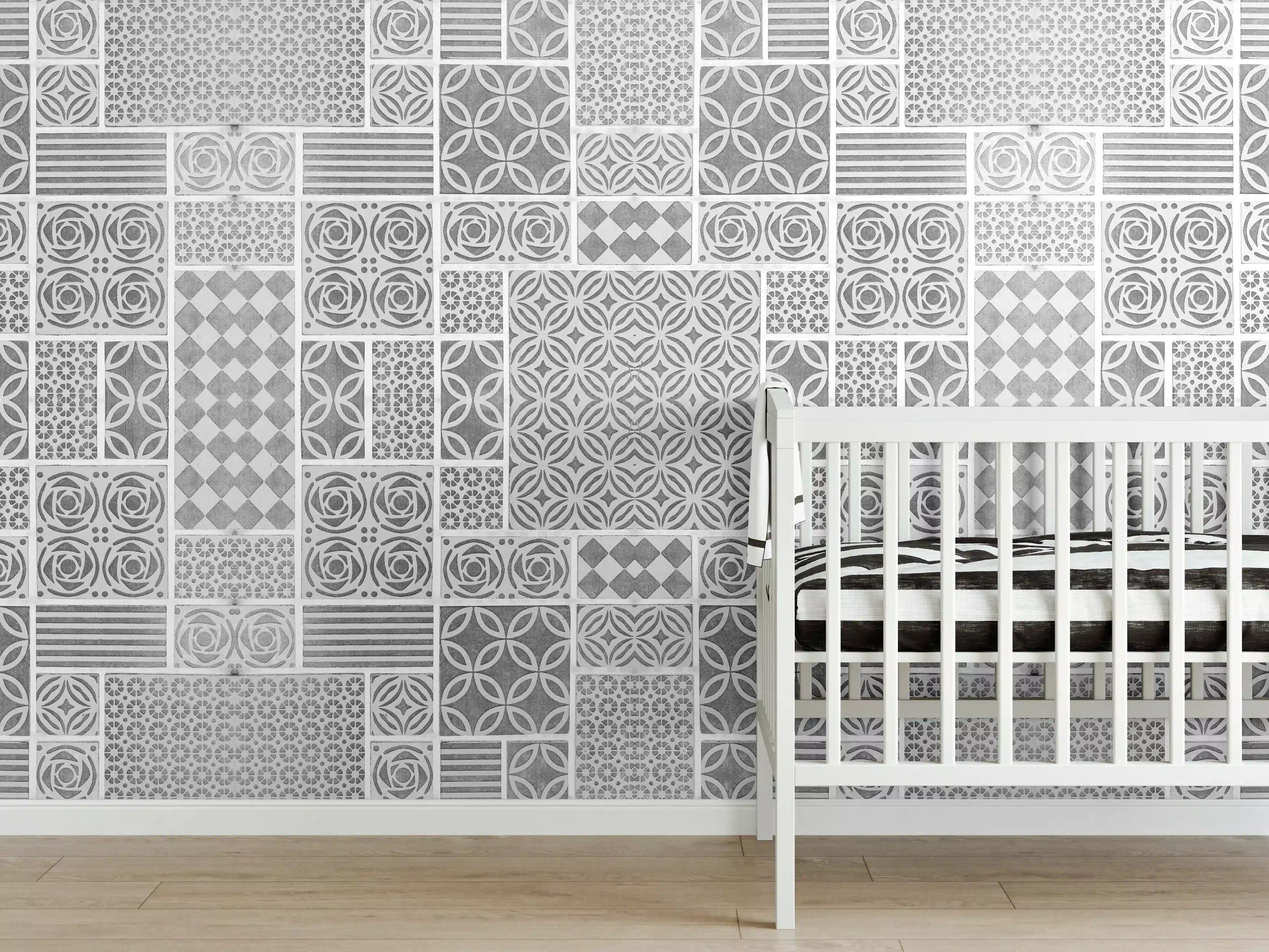Babyzimmer Wandgestaltung - Gräuliche geometrische Fliesen