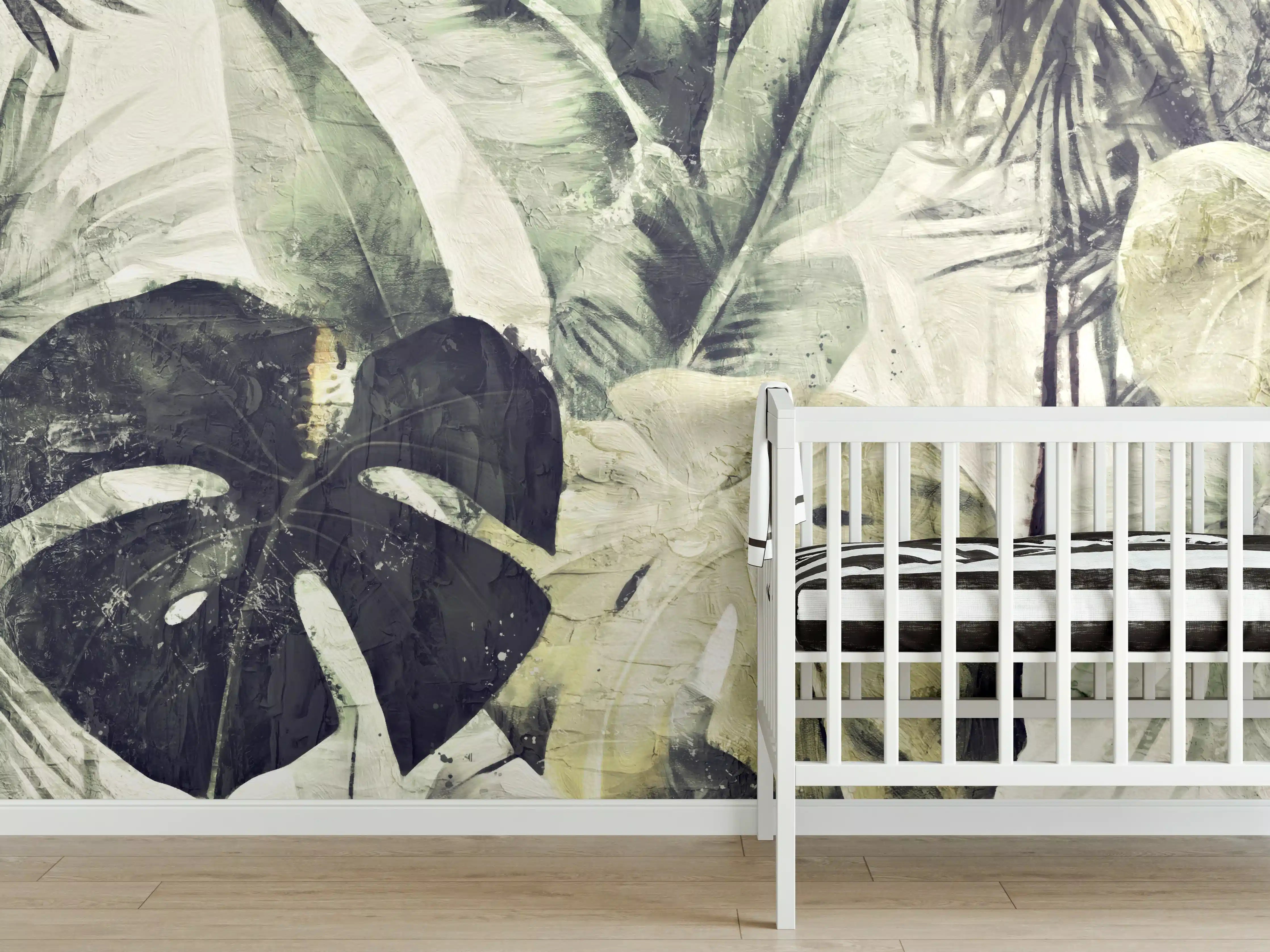 Babyzimmer Wandgestaltung - Gräulicher Dschungel - Floral