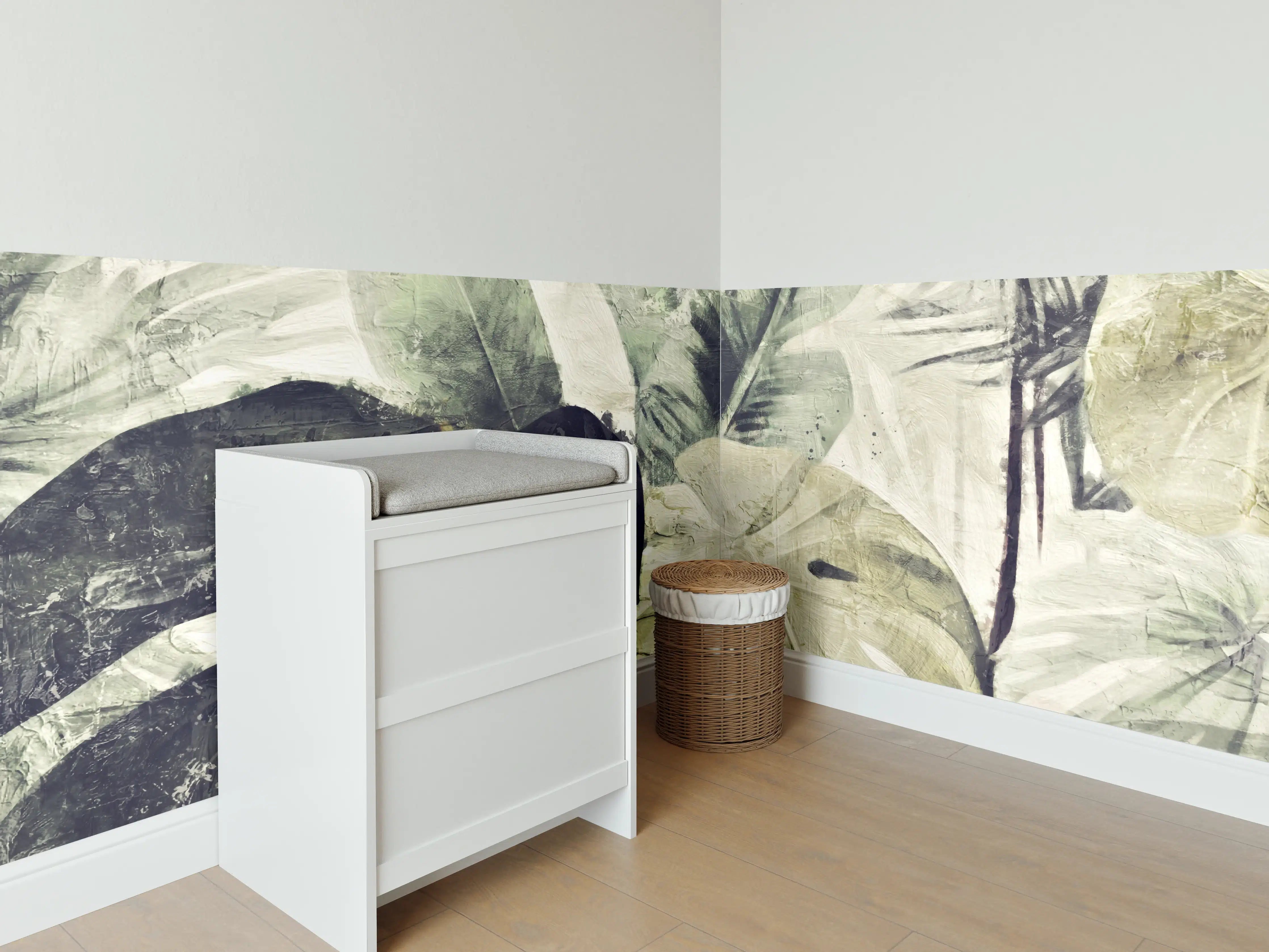 Babyzimmer Wandgestaltung - Gräulicher Dschungel - Floral
