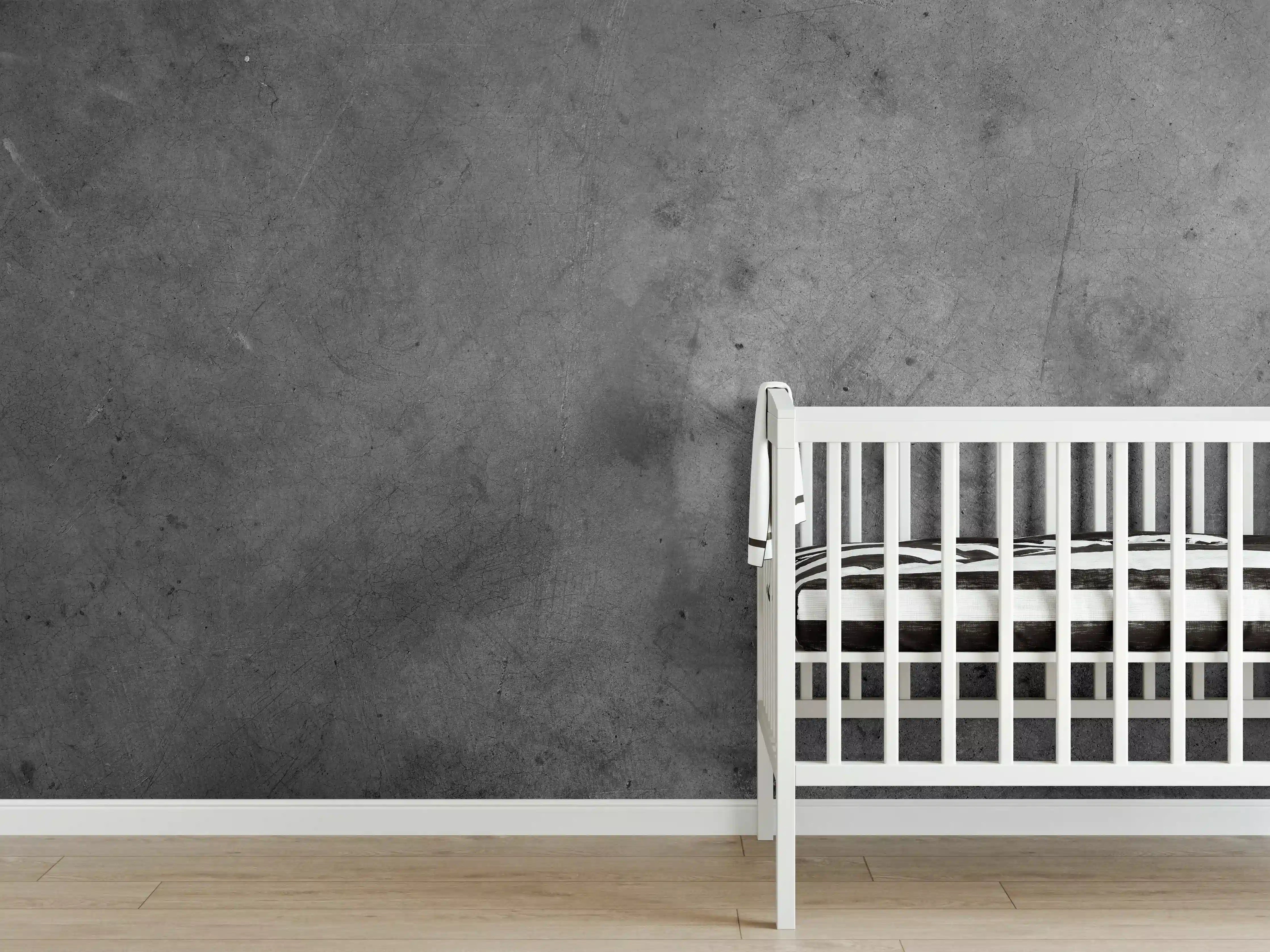 Babyzimmer Wandgestaltung - Gräulicher rauer Beton - Dunkel