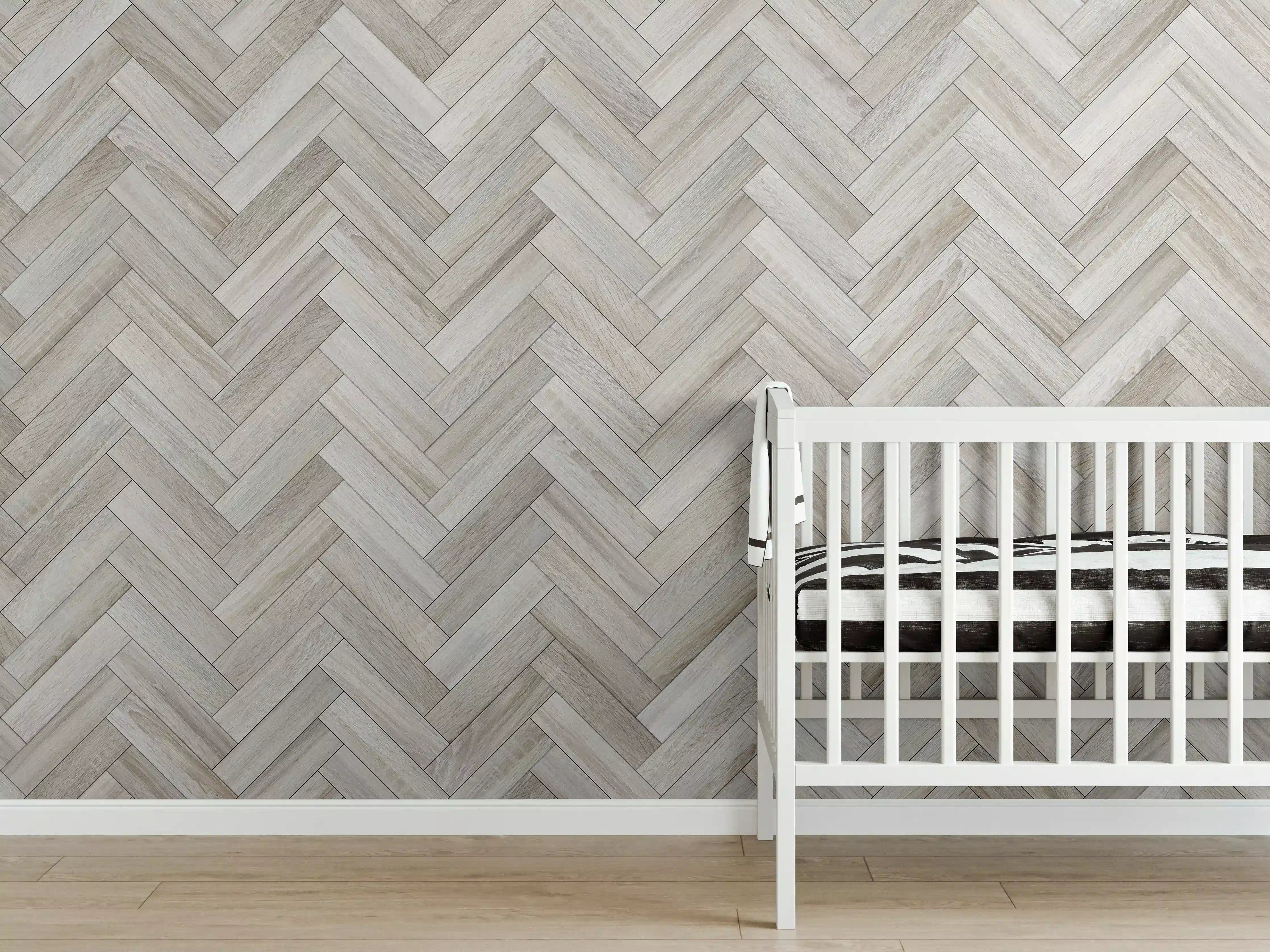 Babyzimmer Wandgestaltung - Gräuliches Rechtecks Holzmuster