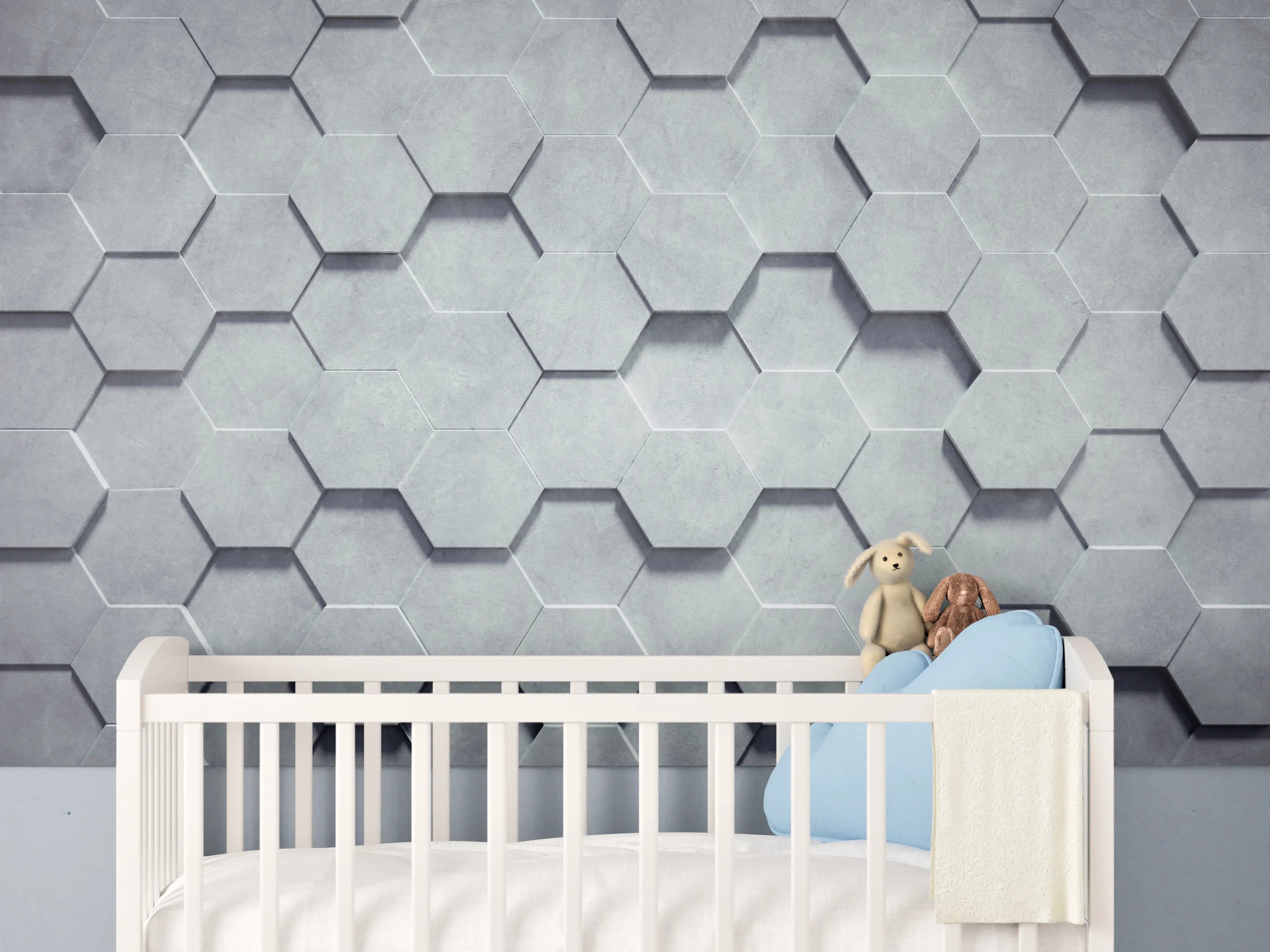 Babyzimmer Wandgestaltung - Gräuliches Wabenmuster