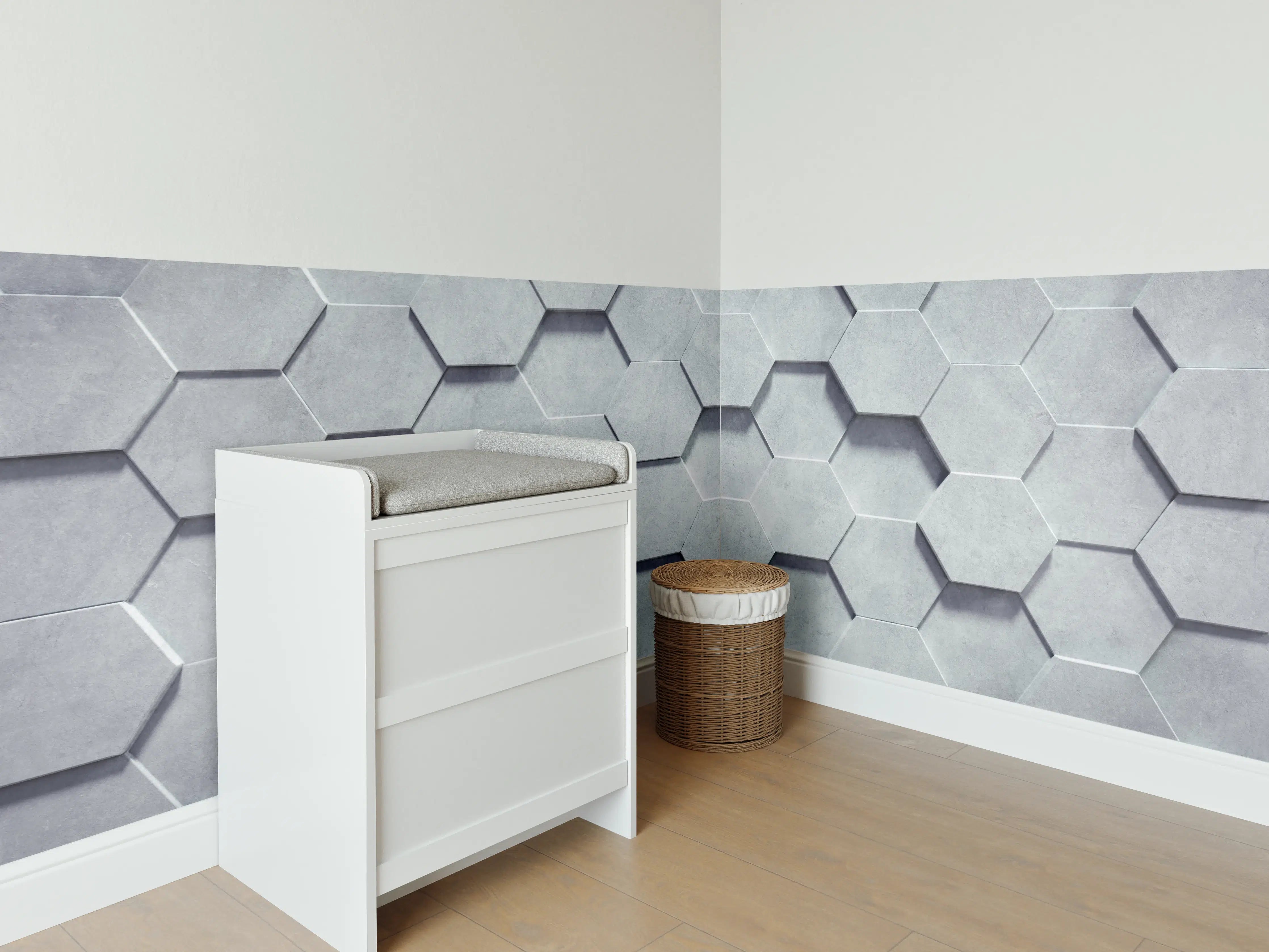 Babyzimmer Wandgestaltung - Gräuliches Wabenmuster