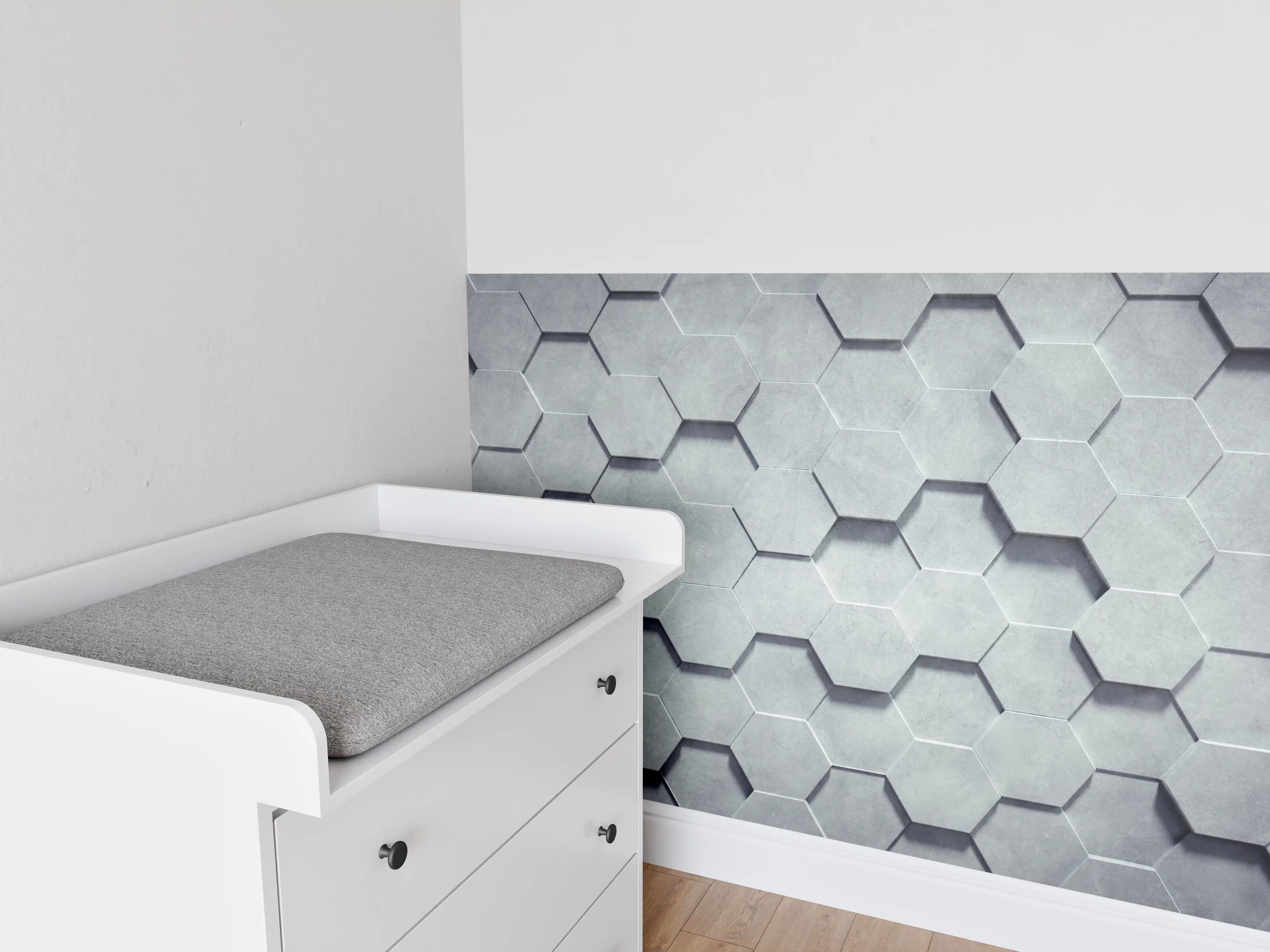 Babyzimmer Wandgestaltung - Gräuliches Wabenmuster