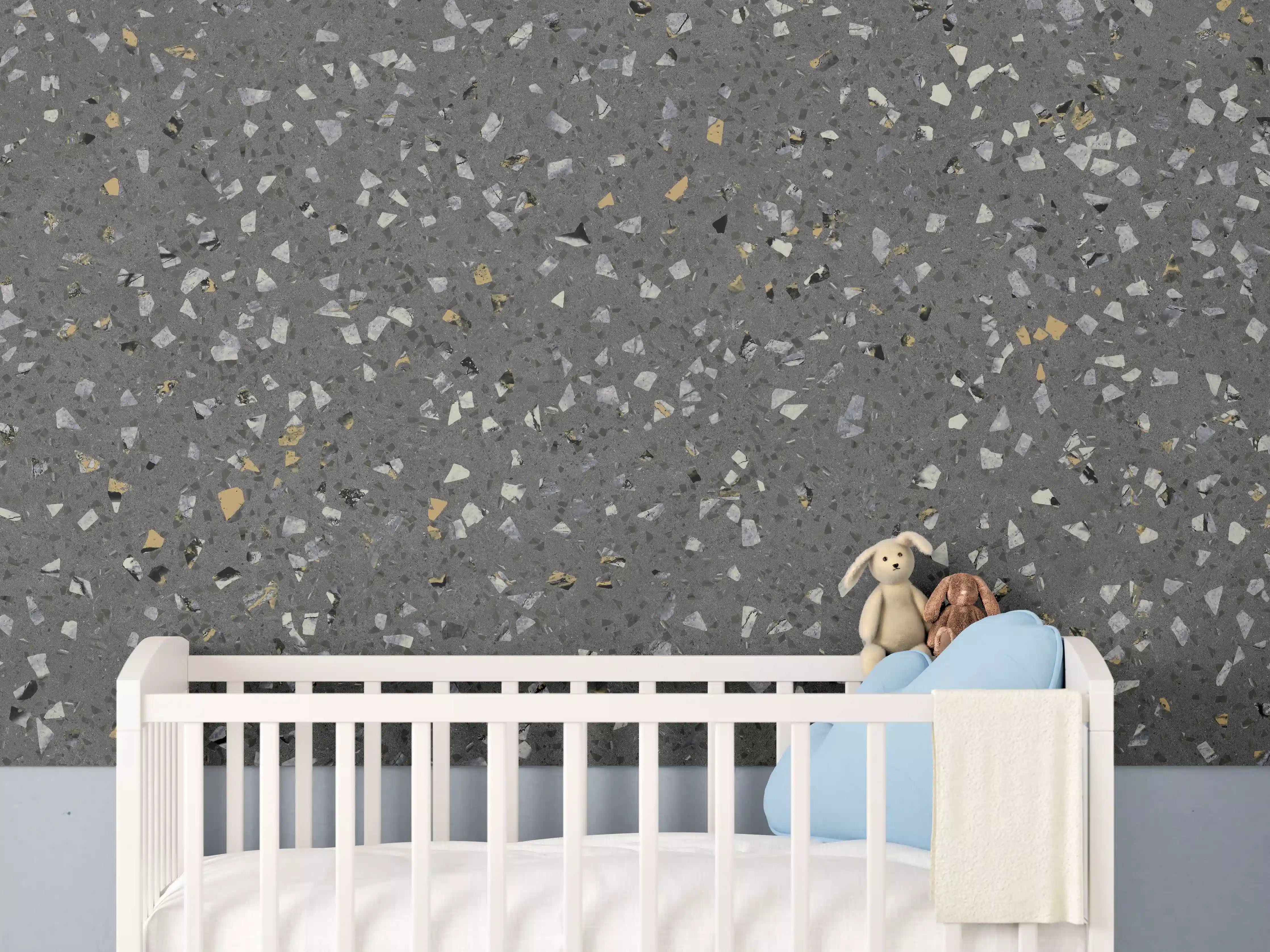 Babyzimmer Wandgestaltung - Gräuliches Wandmuster - Marmor