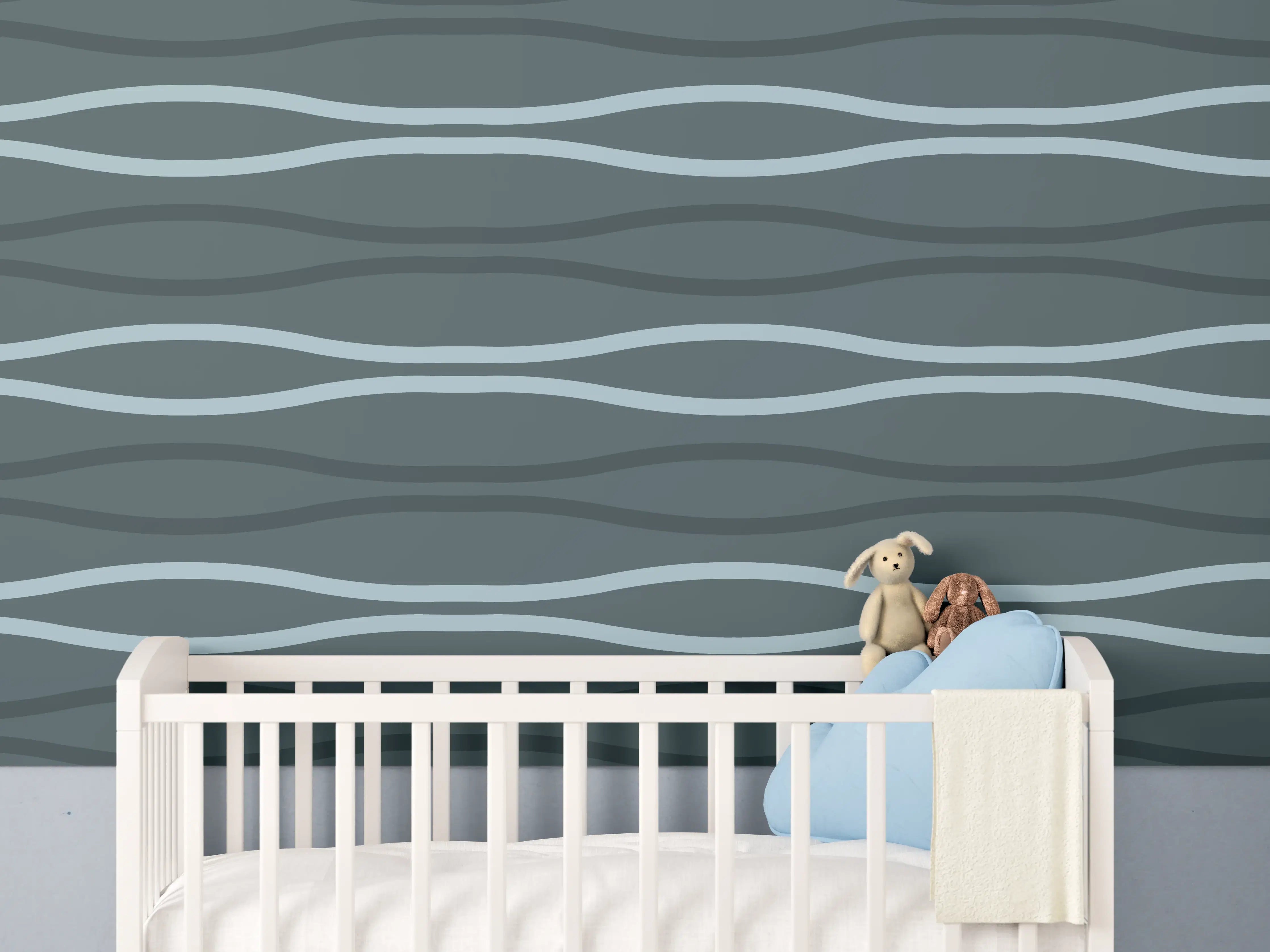 Babyzimmer Wandgestaltung - Grau-Blauer Wellen Hintergrund