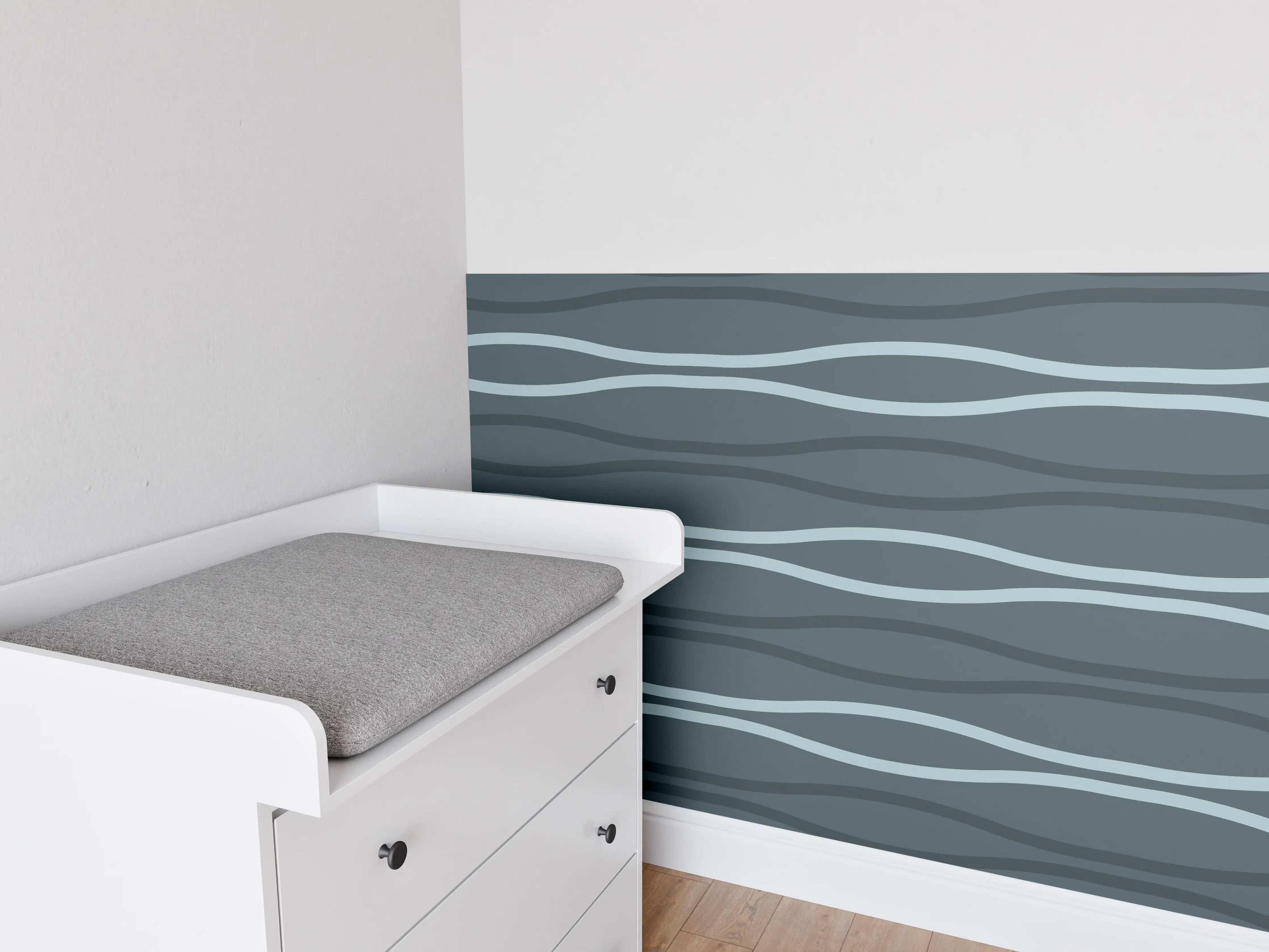 Babyzimmer Wandgestaltung - Grau-Blauer Wellen Hintergrund