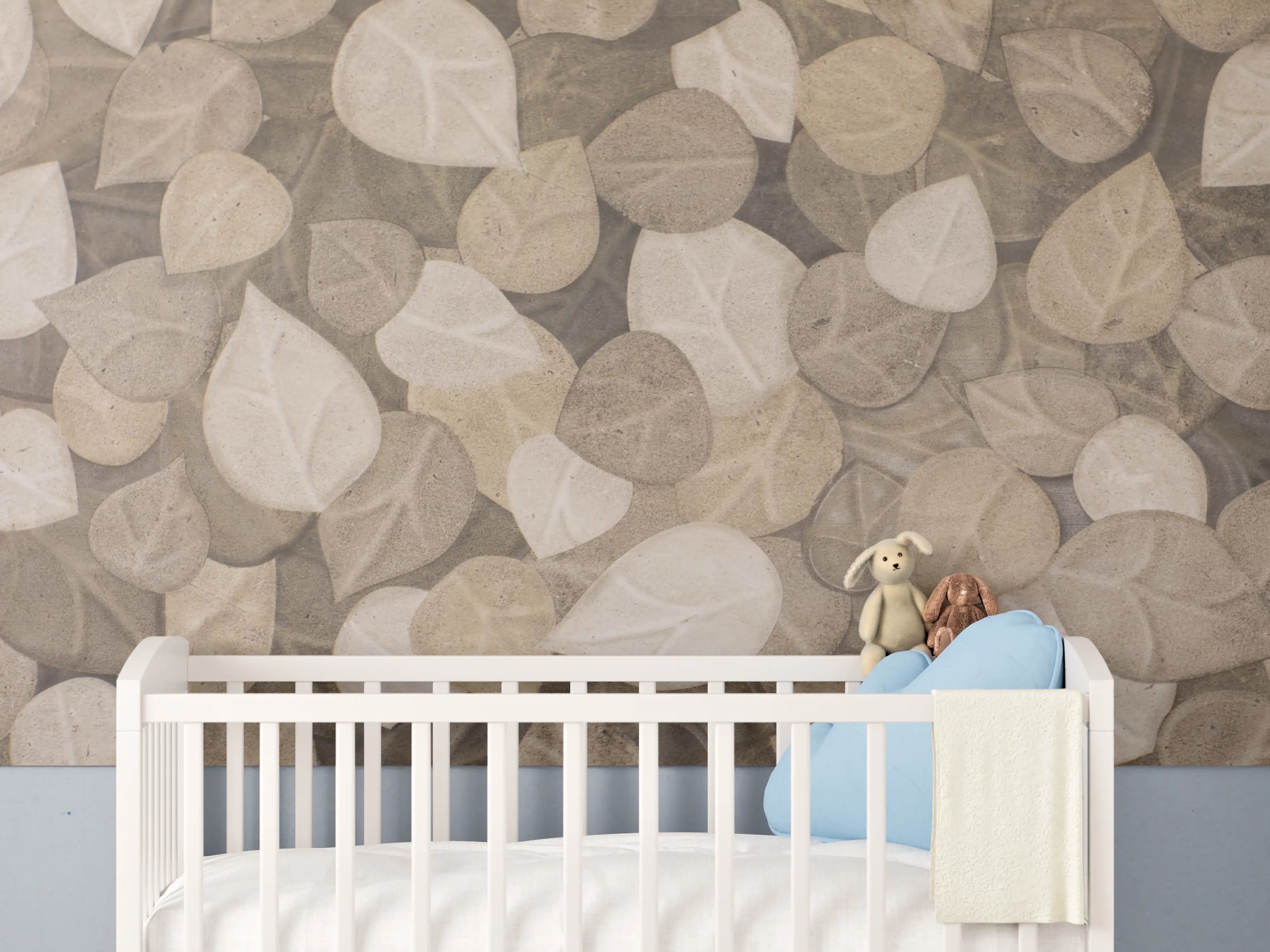 Babyzimmer Wandgestaltung - Grau-Braune Blatt Muster Tapete