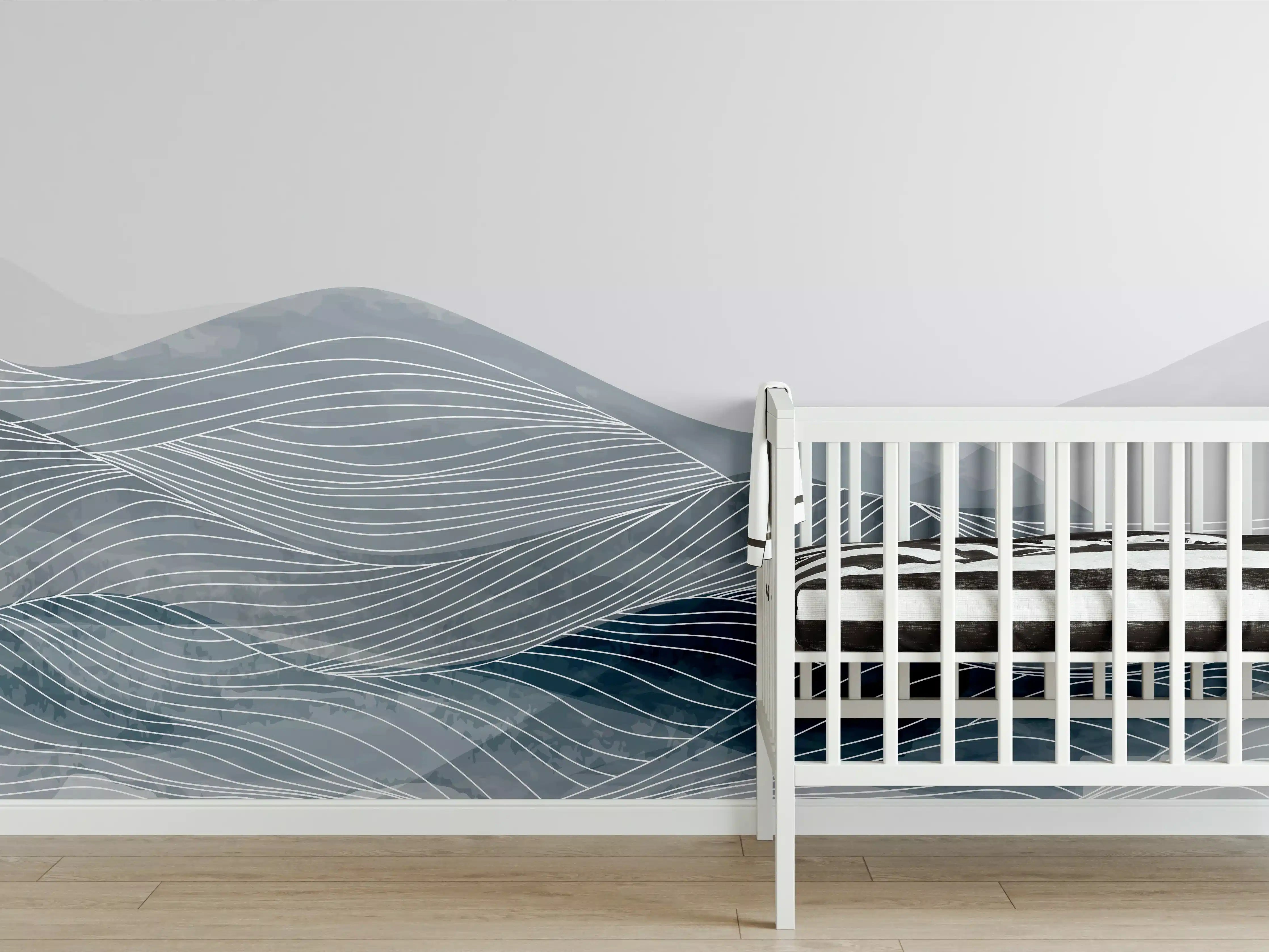 Babyzimmer Wandgestaltung - Grau-Weiße Wellenstruktur