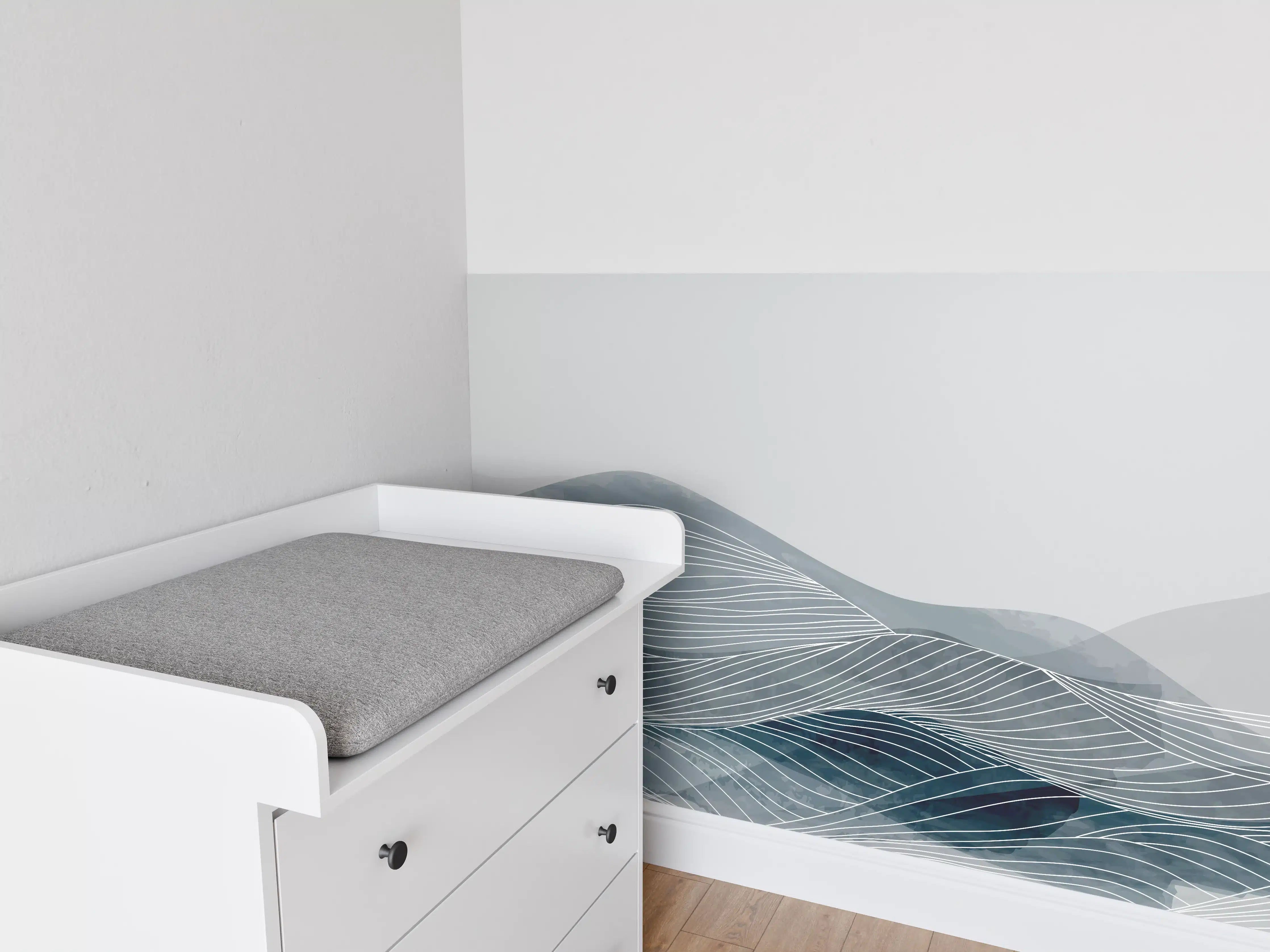 Babyzimmer Wandgestaltung - Grau-Weiße Wellenstruktur