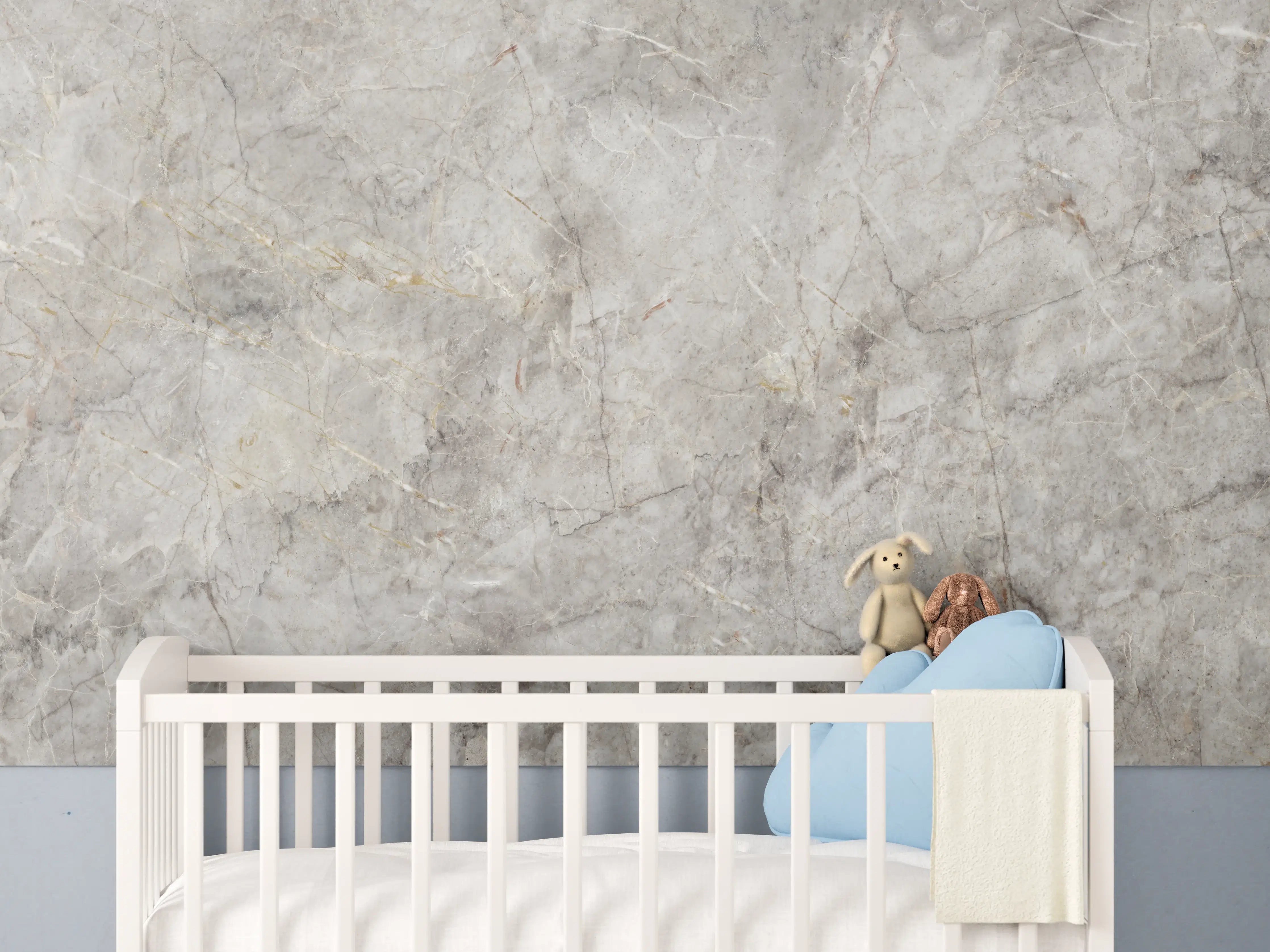 Babyzimmer Wandgestaltung - Grau-Weißer Marmorstein Effekt